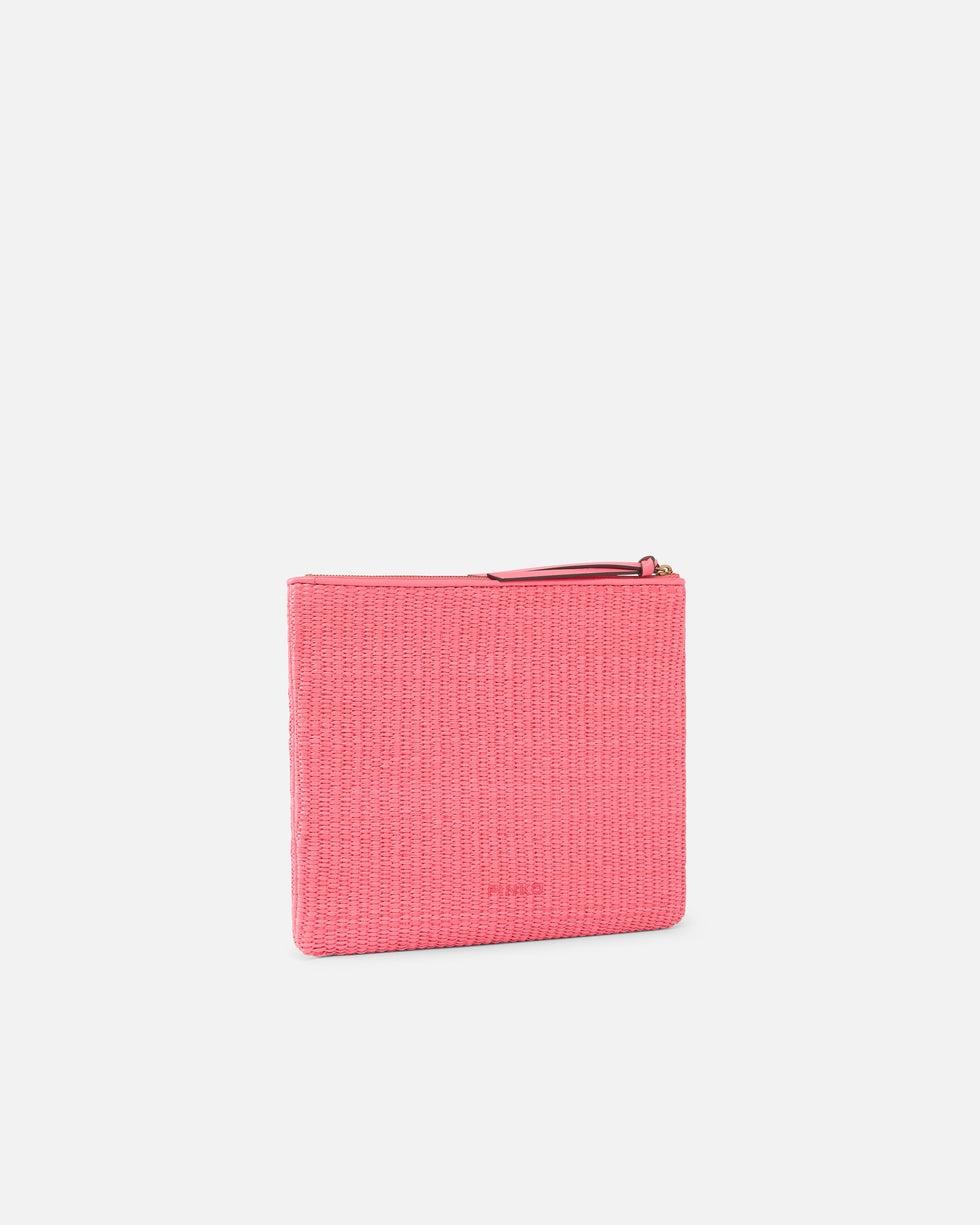 Pochette in rafia con logo Love Birds<BR/> 106763A39Y N17Q PINKO