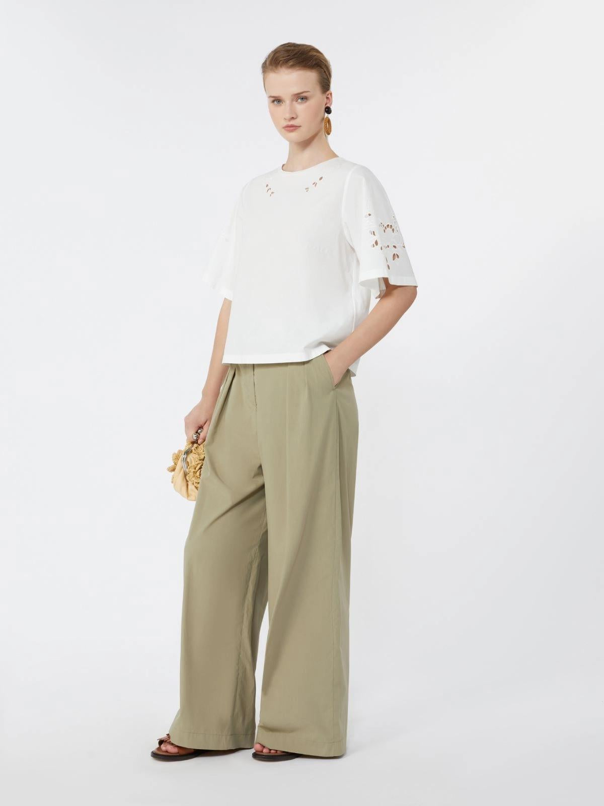 Top in popeline di cotone con ricami - BIANCO<BR/> WKDTARGA 001 WEEKEND