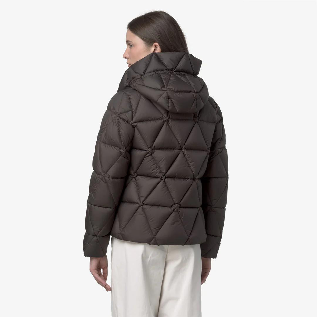 LETHILLE THERMO MICROFIBER<BR/>BLACK OLIVE COMBO<BR/>Piumino corto da donna in oliva nera con isolamento in piuma K7136KW B38 K-WAY