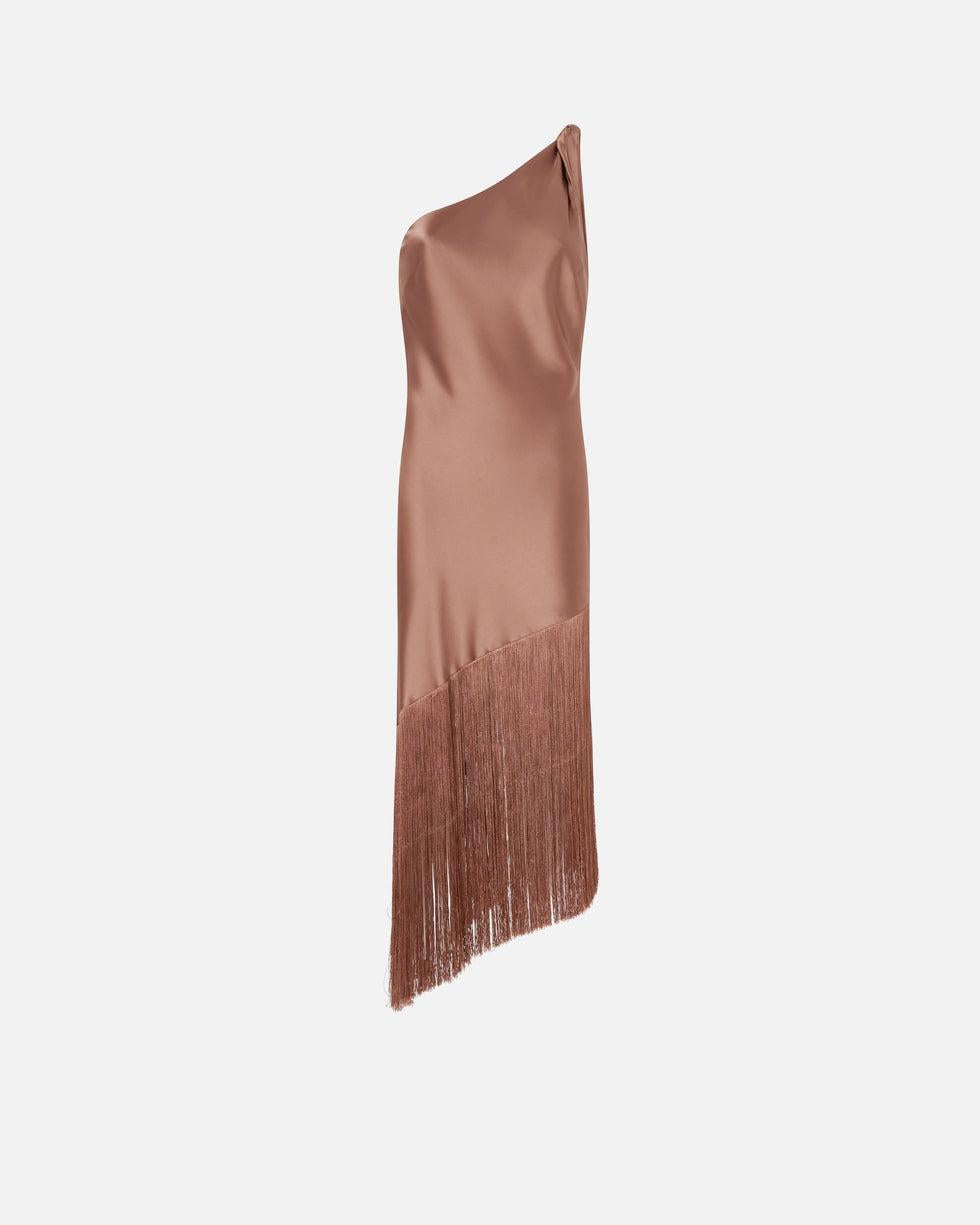 Abito corto monospalla in satin con frange<BR/> 106352A33D L50 PINKO