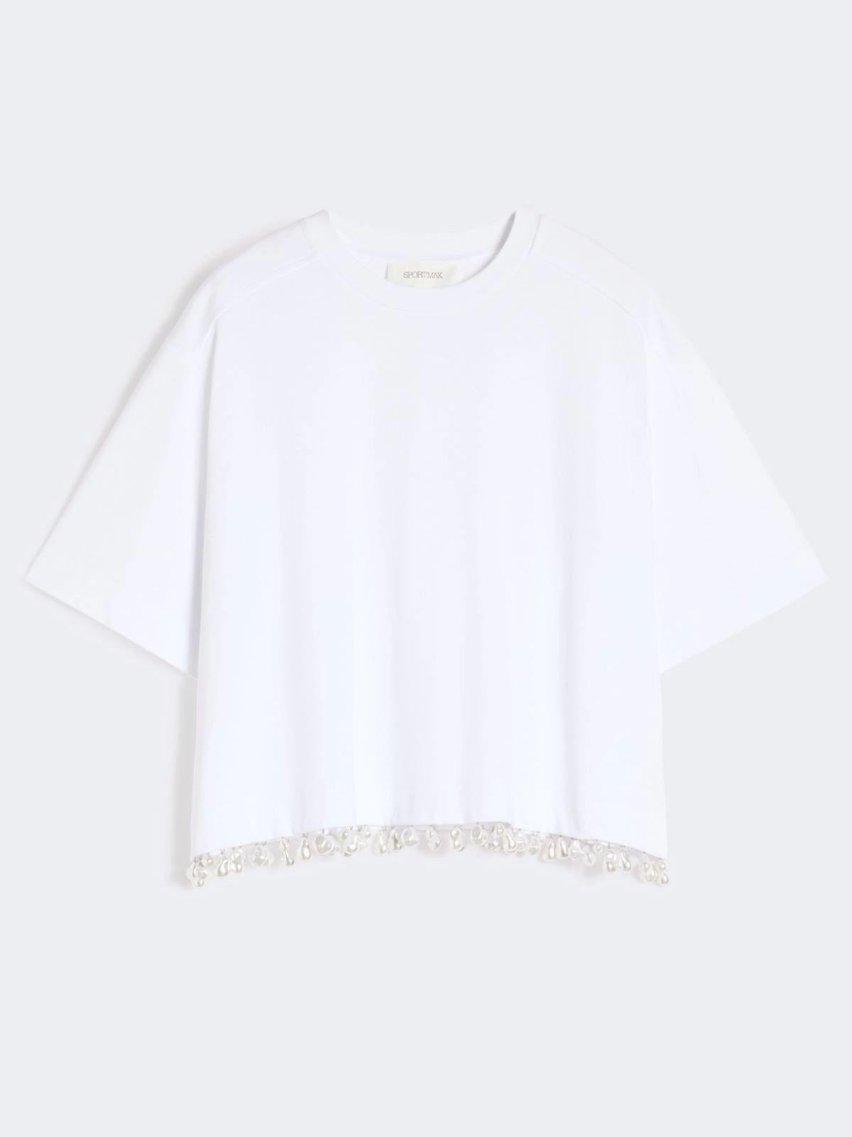 T-shirt crop con perle ricamate - Bianco ottico<BR/> SPXPALMAS 001 SPORTMAX