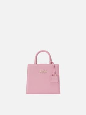 Borsa Shop mini strutturata in pelle liscia rosa con targhetta metallica<BR/> SHBM0002 00011L MC2 SAINT BARTH