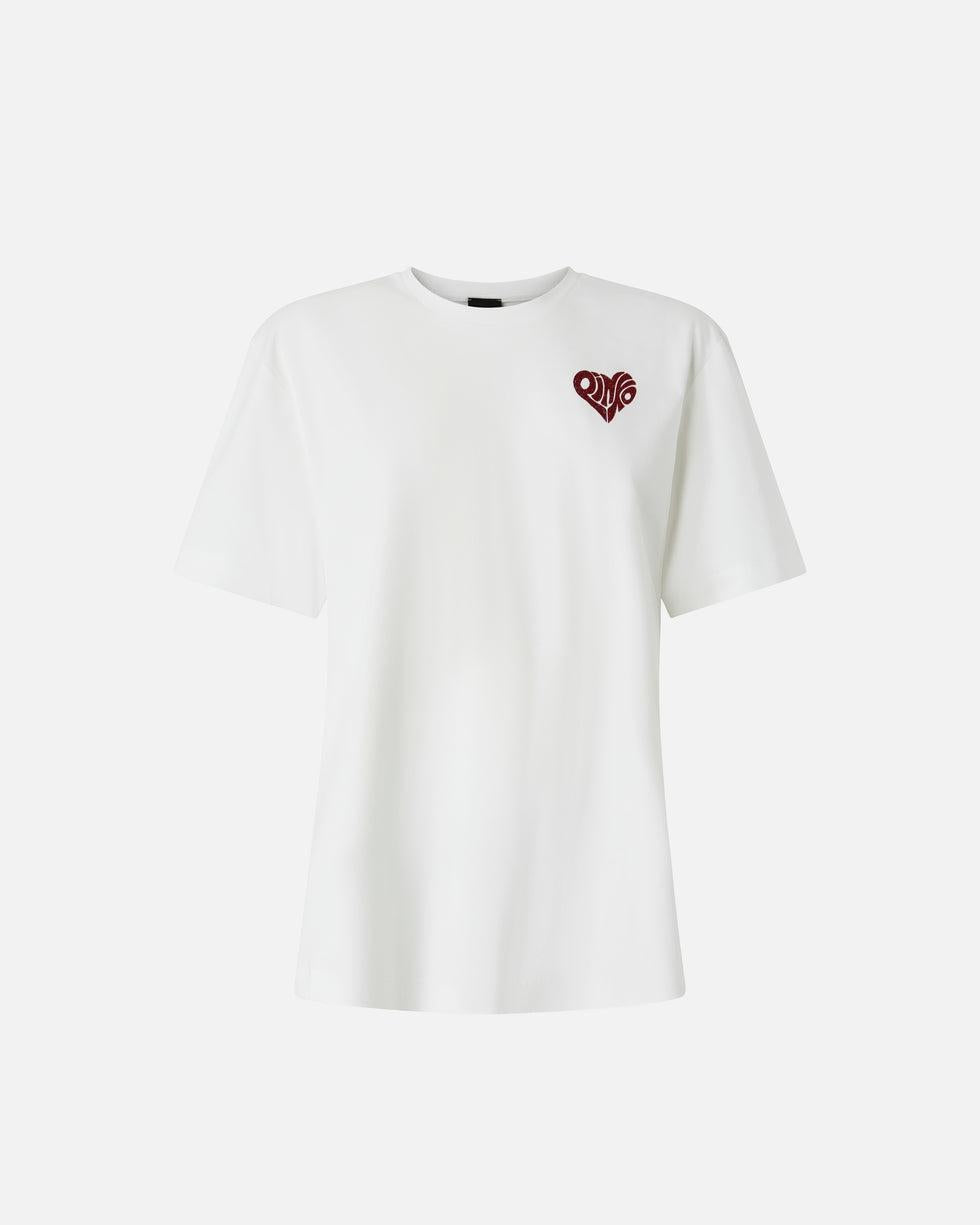 T-shirt con lettering Amore in strass<BR/> 105526A33I ZR2 PINKO