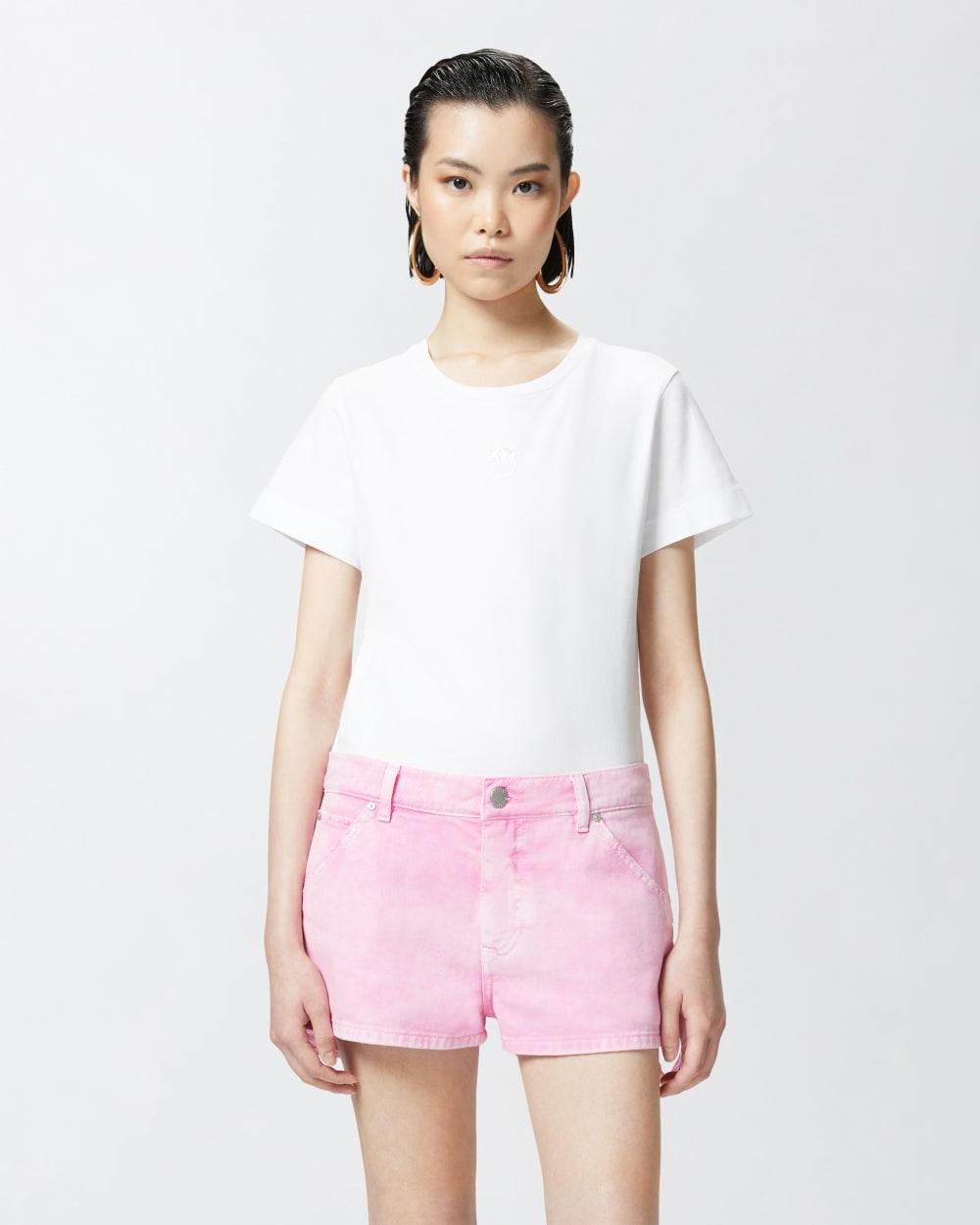 T-shirt donna in puro cotone logo ricamato 100355A2HN Z04 PINKO