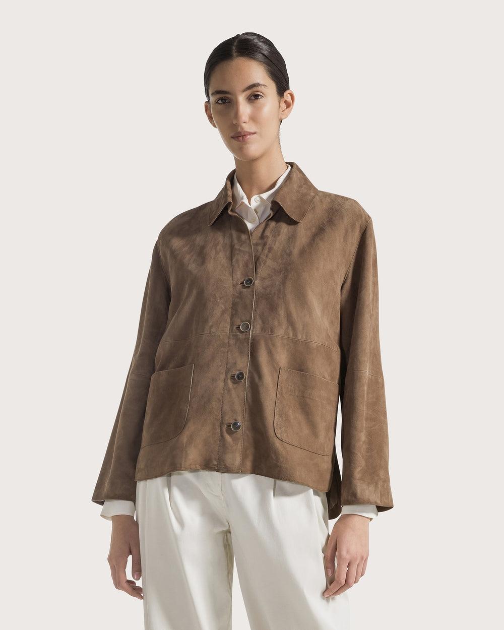 Giacca cropped in camoscio GI0927380090 063 SEVENTY