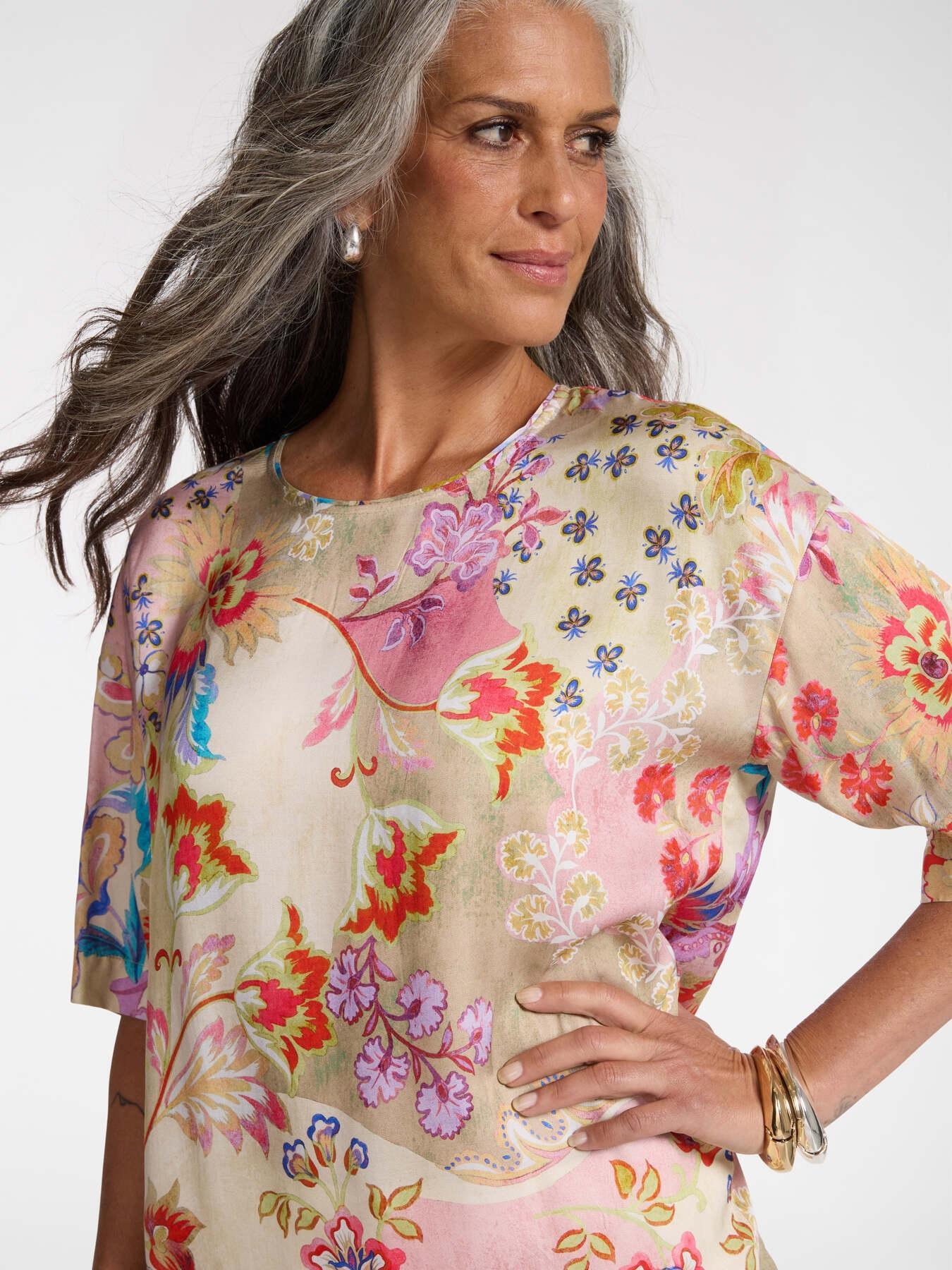 Blusa stampata in twill di viscosa<BR/> 2160Z100042N 41 ELENA MIRO