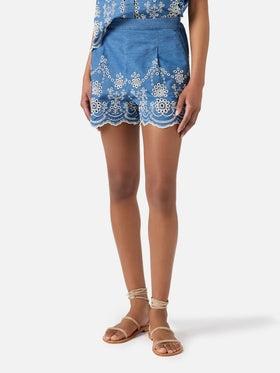 Short Amani in chambray con ricamo<BR/> AMN0001 00473L MC2 SAINT BARTH