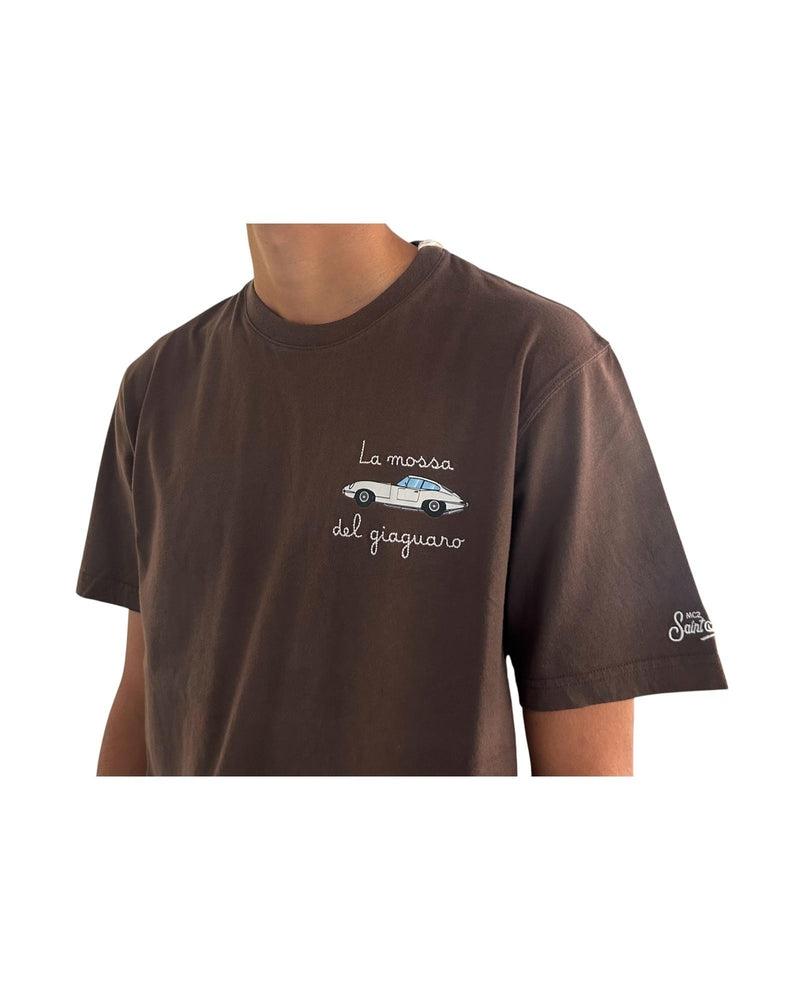T-shirt in cotone Marrone con ricamo La mossa del giaguaro ARN0001 02979I MC2 SAINT BARTH