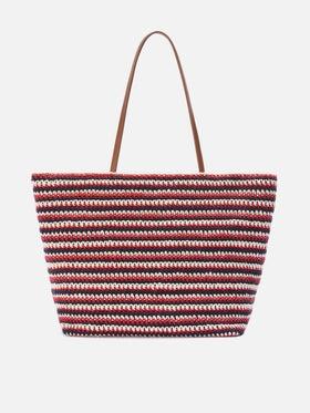 Borsa Tote Crochet a righe blu e rosse con logo ricamato<BR/> CRO0007 00593L MC2 SAINT BARTH