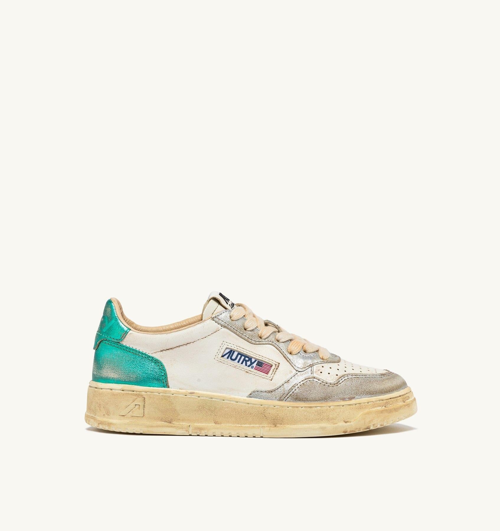 SNEAKERS MEDALIST LOW SUPER VINTAGE IN PELLE SPAZZOLATA COLORE SILVER E AQUA