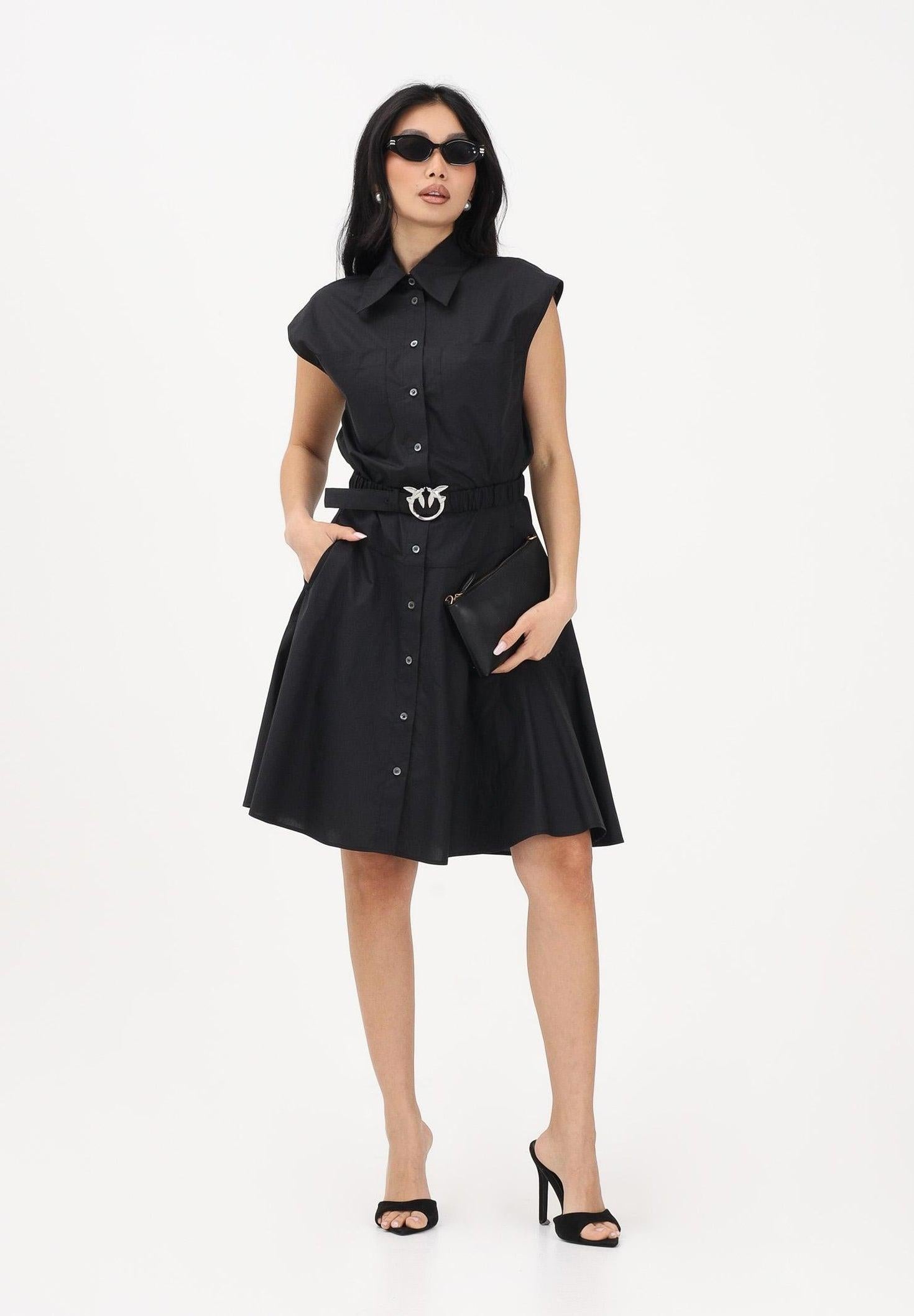 Abito chemisier nero da donna con cintura 103111A2LD Z99 PINKO