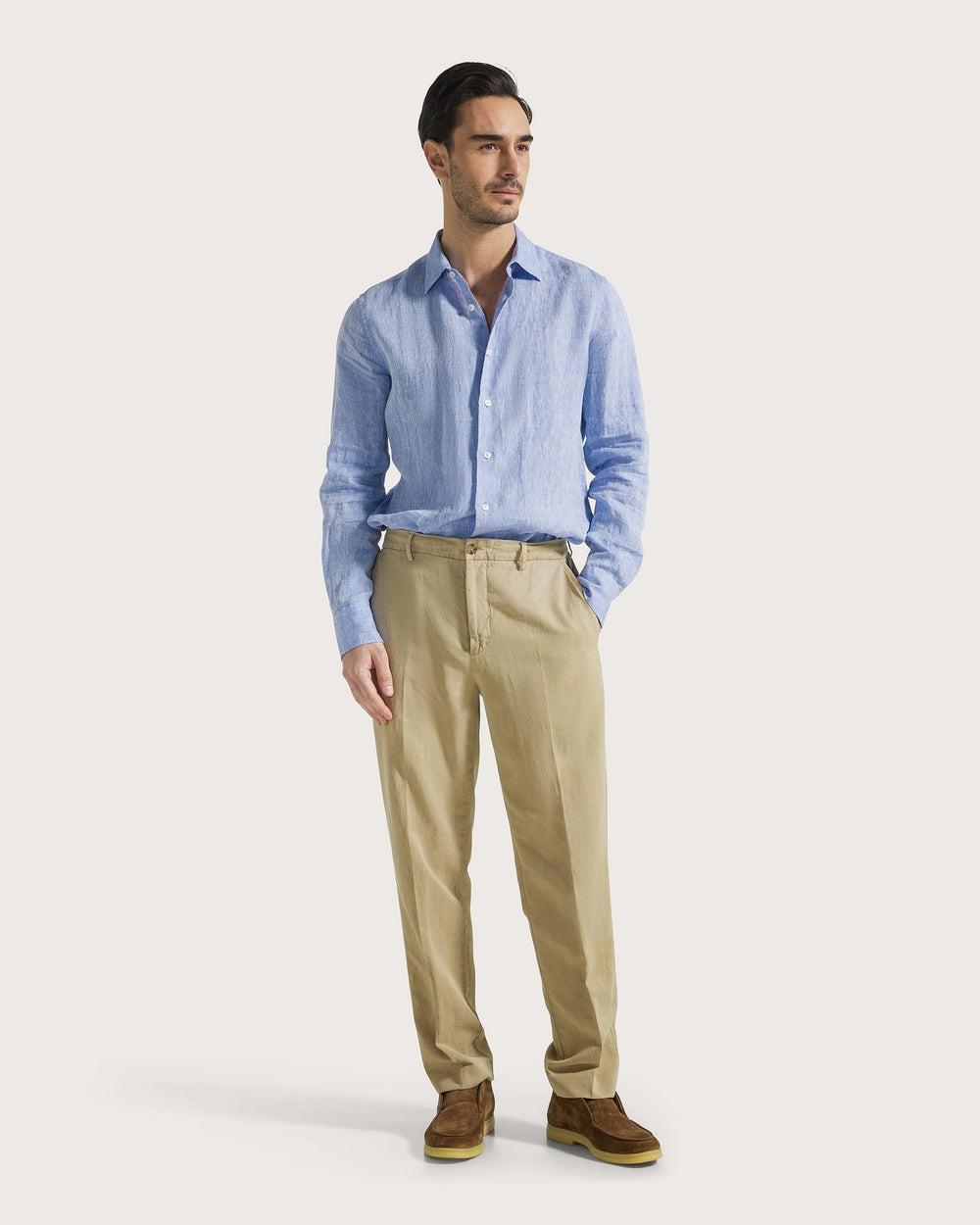 Pantalone con elastico dietro in misto lino tinto capo<BR/> PT1435440222 020 SEVENTY
