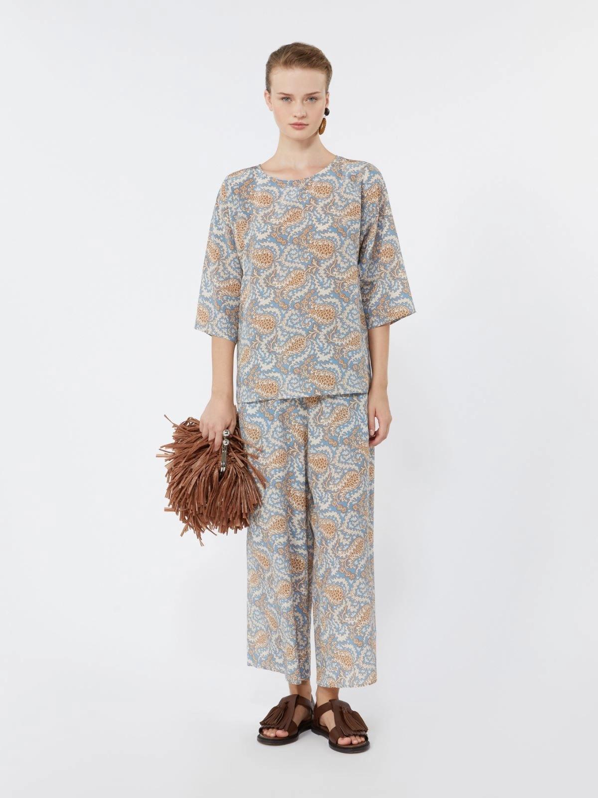 WKDGINNICO<BR/>Blusa in crêpe de Chine di seta stampata - Azzurro<BR/> WKDGINNICO 011 WEEKEND