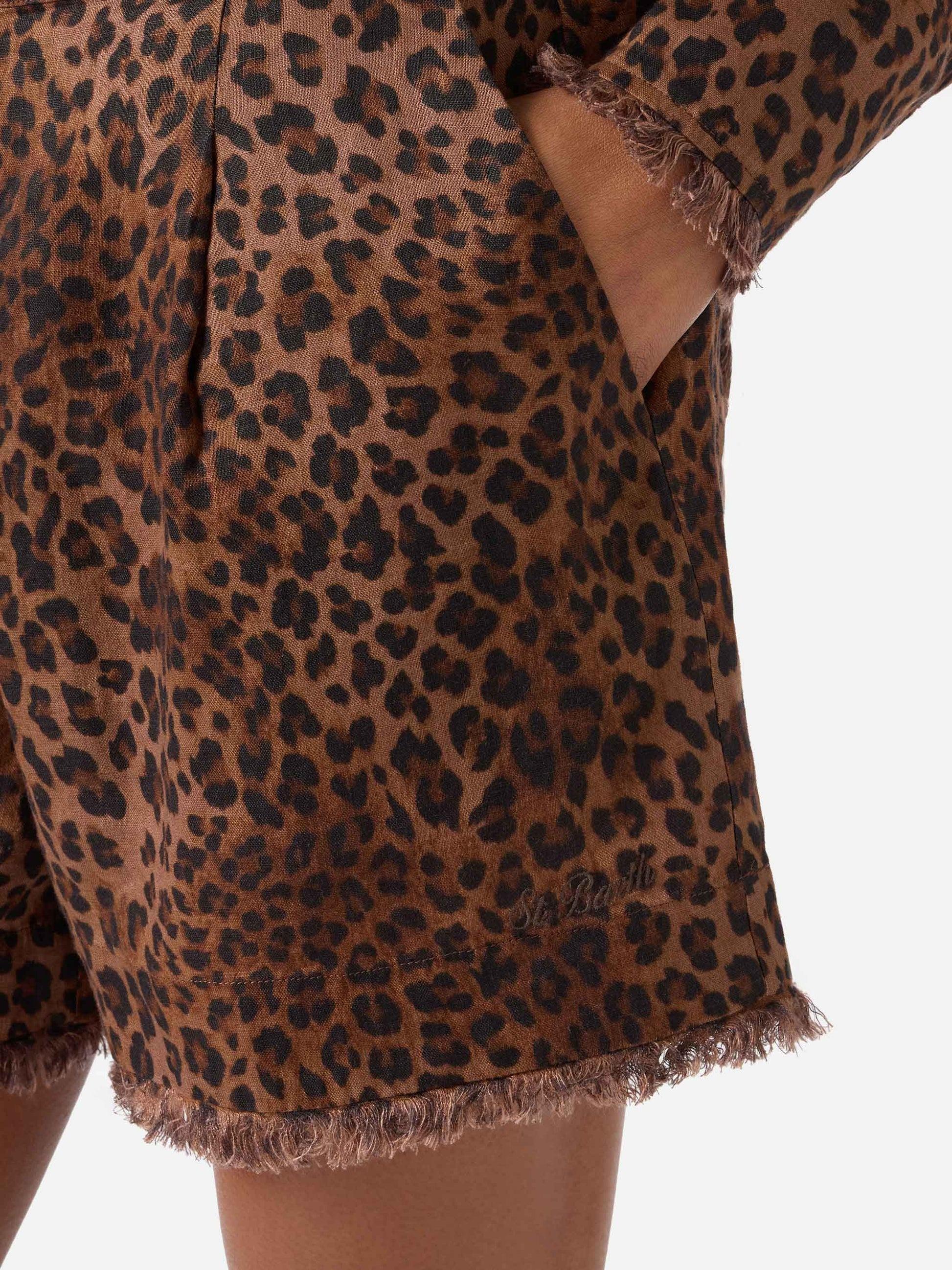 Short Amani in lino stampa leopardata<BR/> AMN0001 07842L MC2 SAINT BARTH
