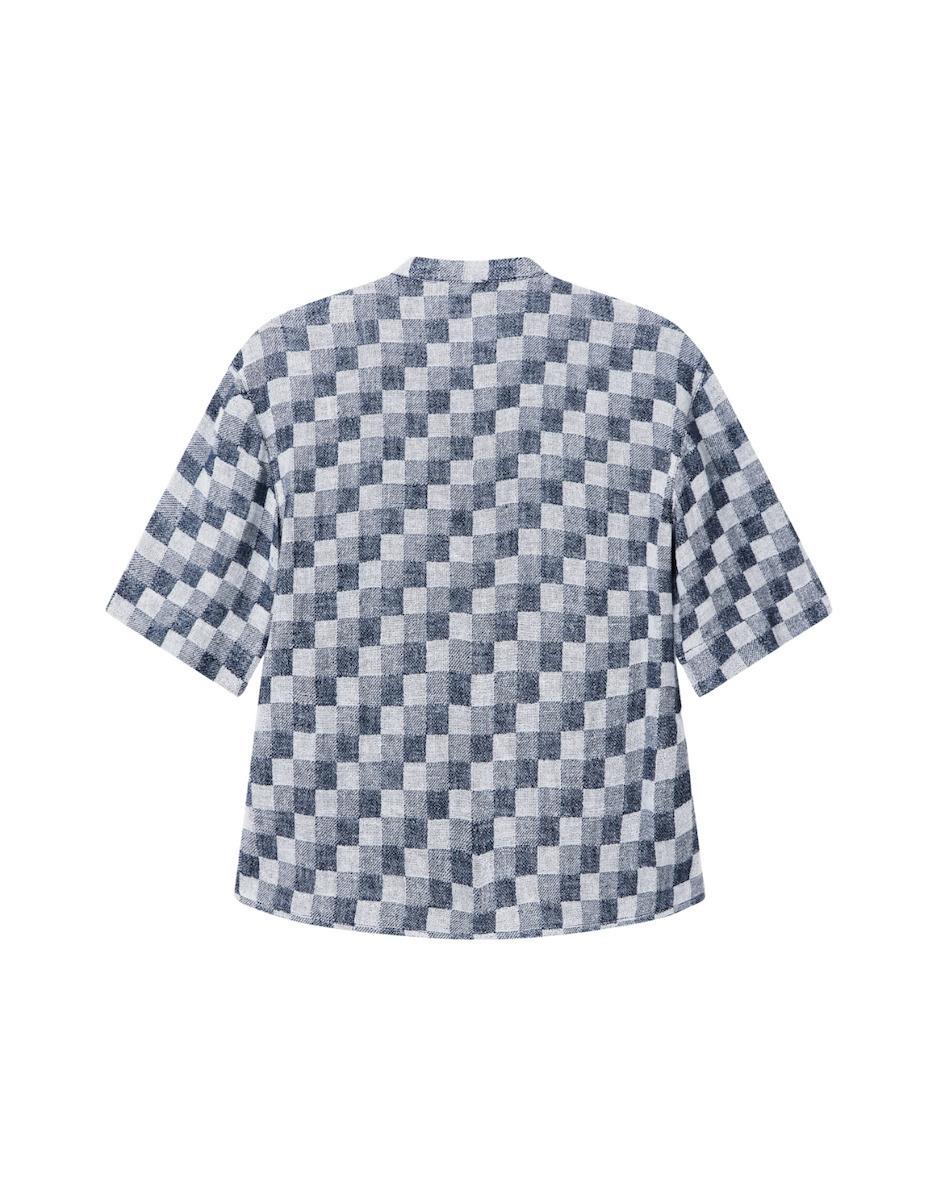Blusa in jaquard a quadri in misto lino EW003347AF22444 FB455 ARMANI