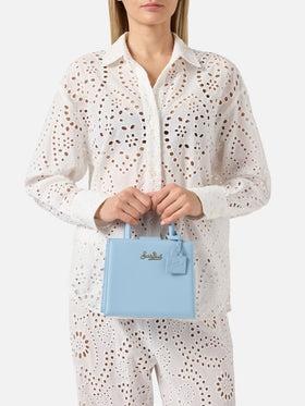 Borsa Shop mini strutturata in pelle liscia azzurra con targhetta metallica<BR/> SHBM0002 00002L MC2 SAINT BARTH