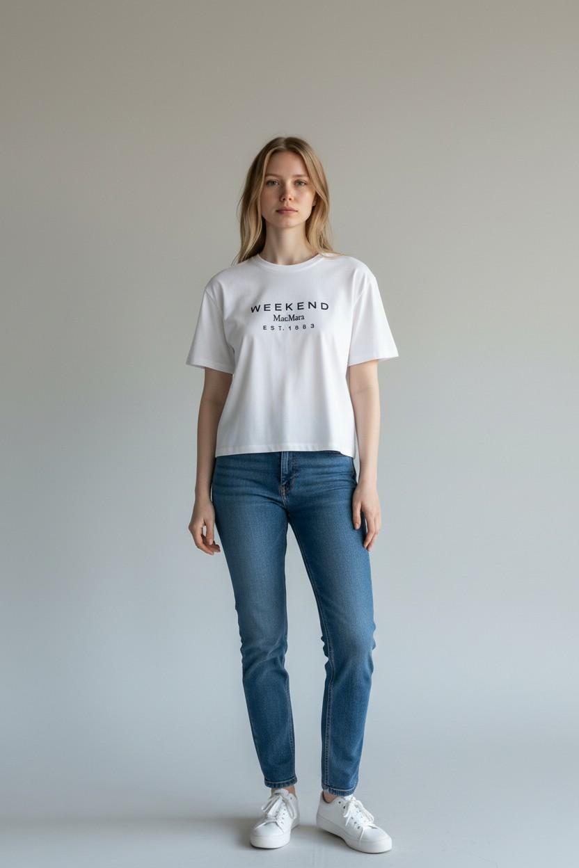 T-shirt in jersey di cotone con stampa - BIANCO<BR/> WKDSABATO 006 WEEKEND