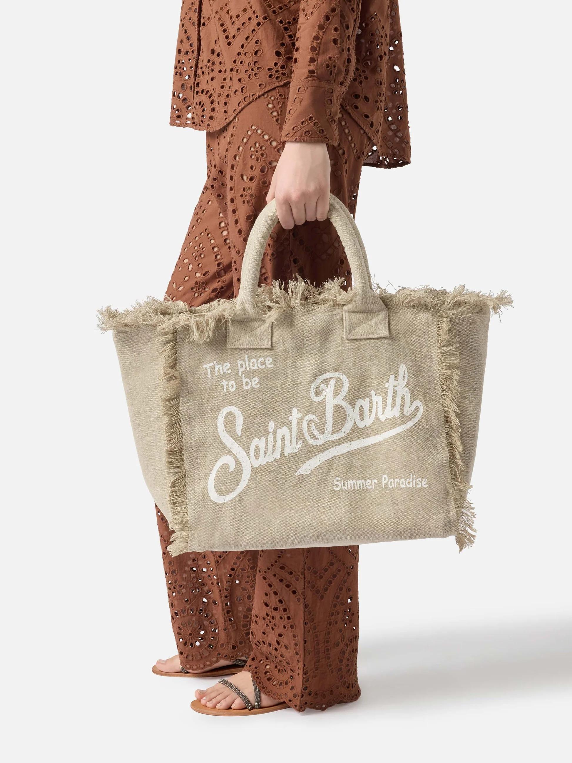 Borsa Vanity regular in lino beige tinta unita<BR/> VANI022 01139L MC2 SAINT BARTH