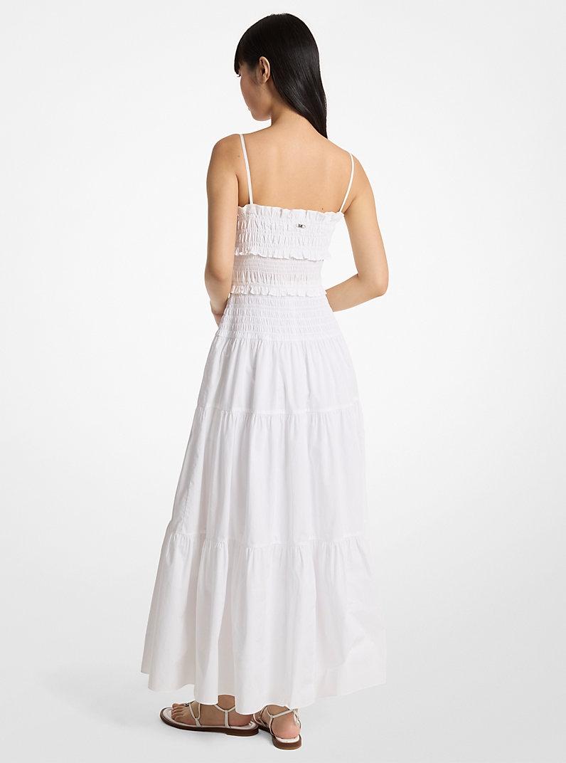 Maxi abito in popeline di cotone con arricciature<BR/> MS683BFKLZ 100 MICHAEL KORS