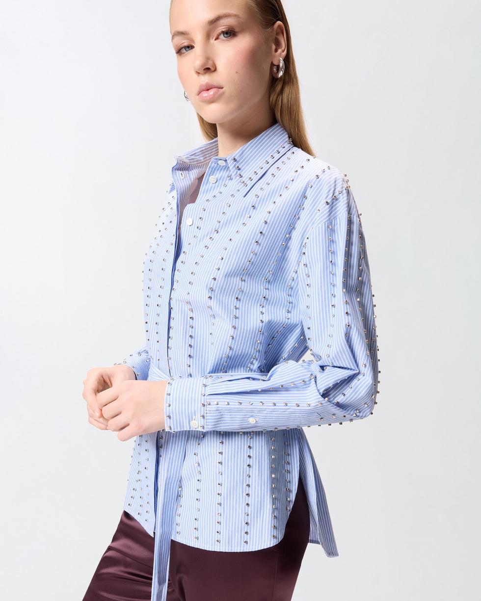 Camicia a righe con decorazione gioiello<BR/> 106225A32R ZE5 PINKO