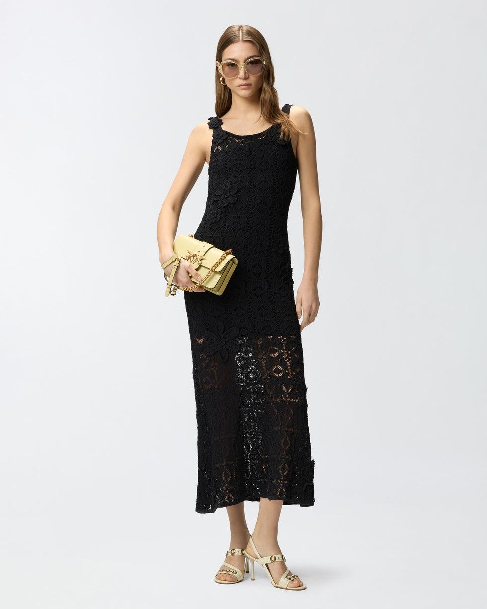 Abito midi effetto uncinetto con fiori applicati<BR/> 106862A3B8 Z99 PINKO