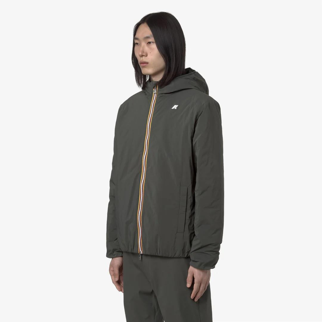 JACK PLAIN WARM<BR/>GREEN BLACKISH<BR/>Giacca corta idrorepellente da uomo verde nera con imbottitura Primaloft K2136DW WMR K-WAY