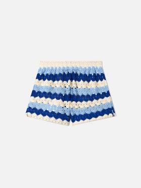 Shorts Meave in crochet a righe blu<BR/> MEA002 00585L MC2 SAINT BARTH