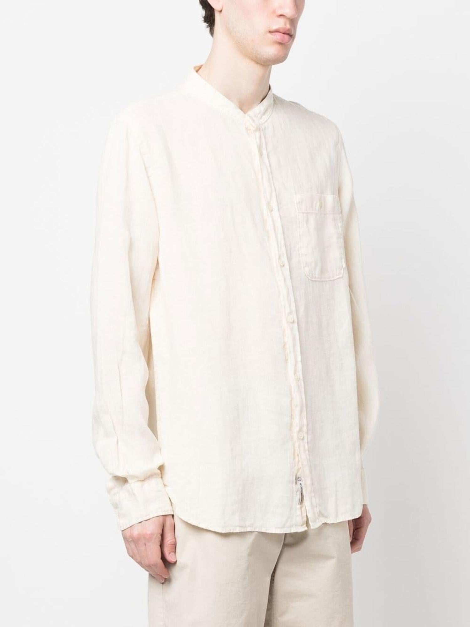 Camicia uomo in lino con collo coreano