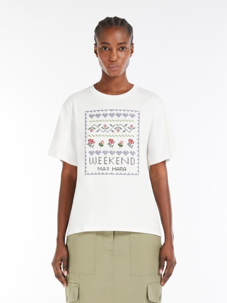 T-shirt donna in jersey con stampa CABINA 001 WEEKEND