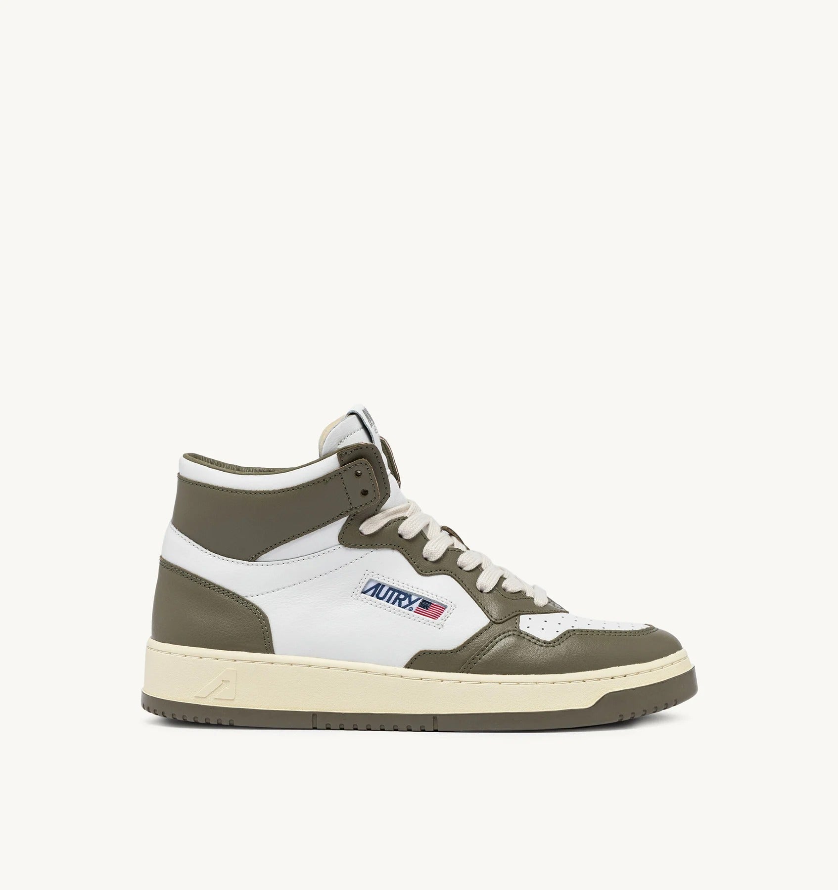 SNEAKERS MEDALIST MID BICOLOR IN PELLE COLORE BIANCO E COVERT GREEN<BR/> AULM WB54 AUTRY ACTION SHOES 