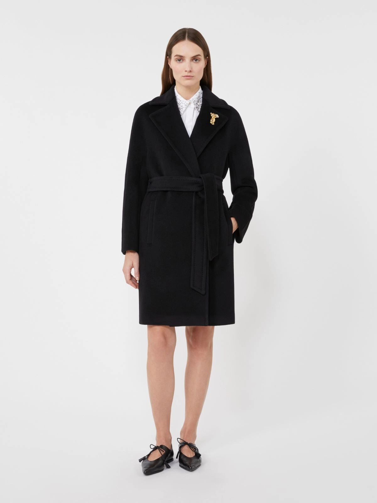 Cappotto a vestaglia in beaver di lana - Nero<BR/> SCIRE 005 MAX MARA STUDIO 