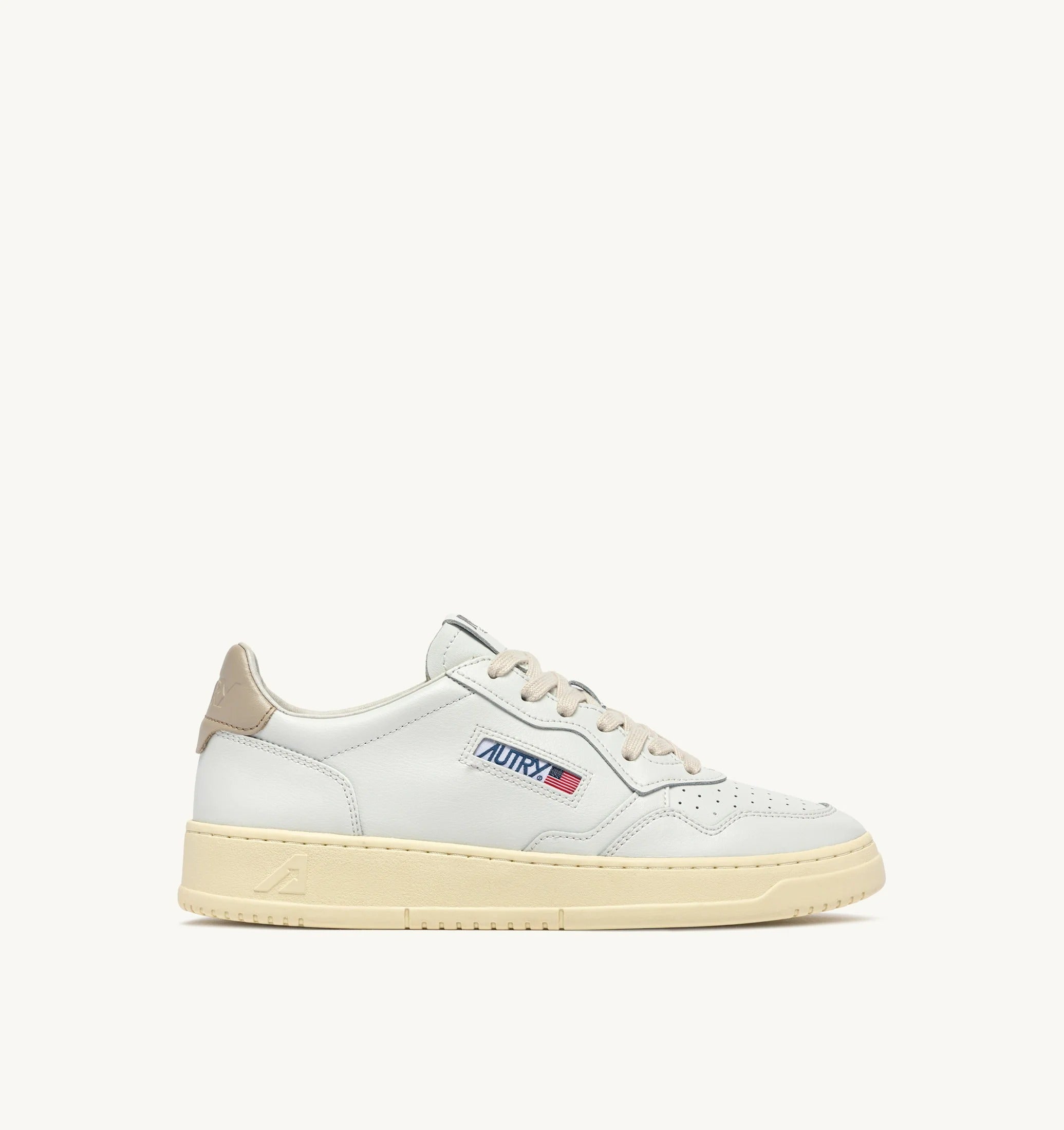AUTRY SNEAKERS<BR/>SNEAKERS MEDALIST LOW IN PELLE BIANCA E FEATHER GRAY AULM LL27 AUTRY ACTION SHOES 