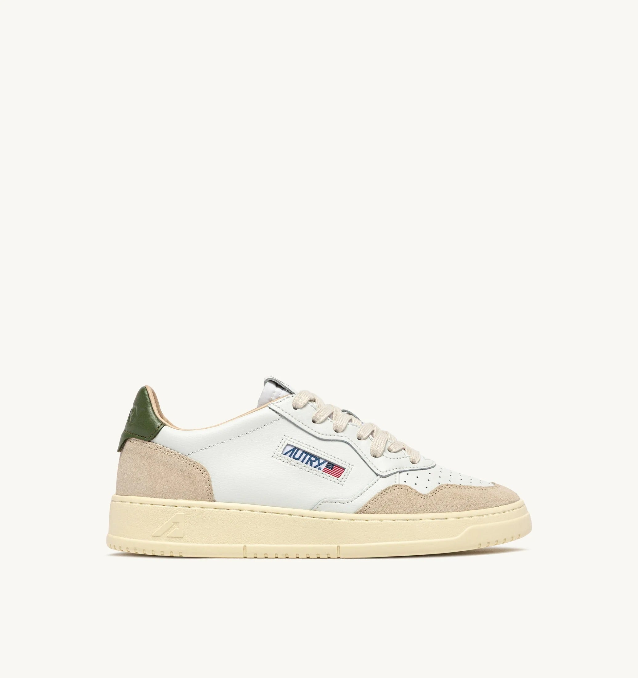 AUTRY SNEAKERS<BR/>SNEAKERS MEDALIST LOW IN SUEDE E PELLE BIANCA E BRONZE GREEN AULM LS17 AUTRY ACTION SHOES 