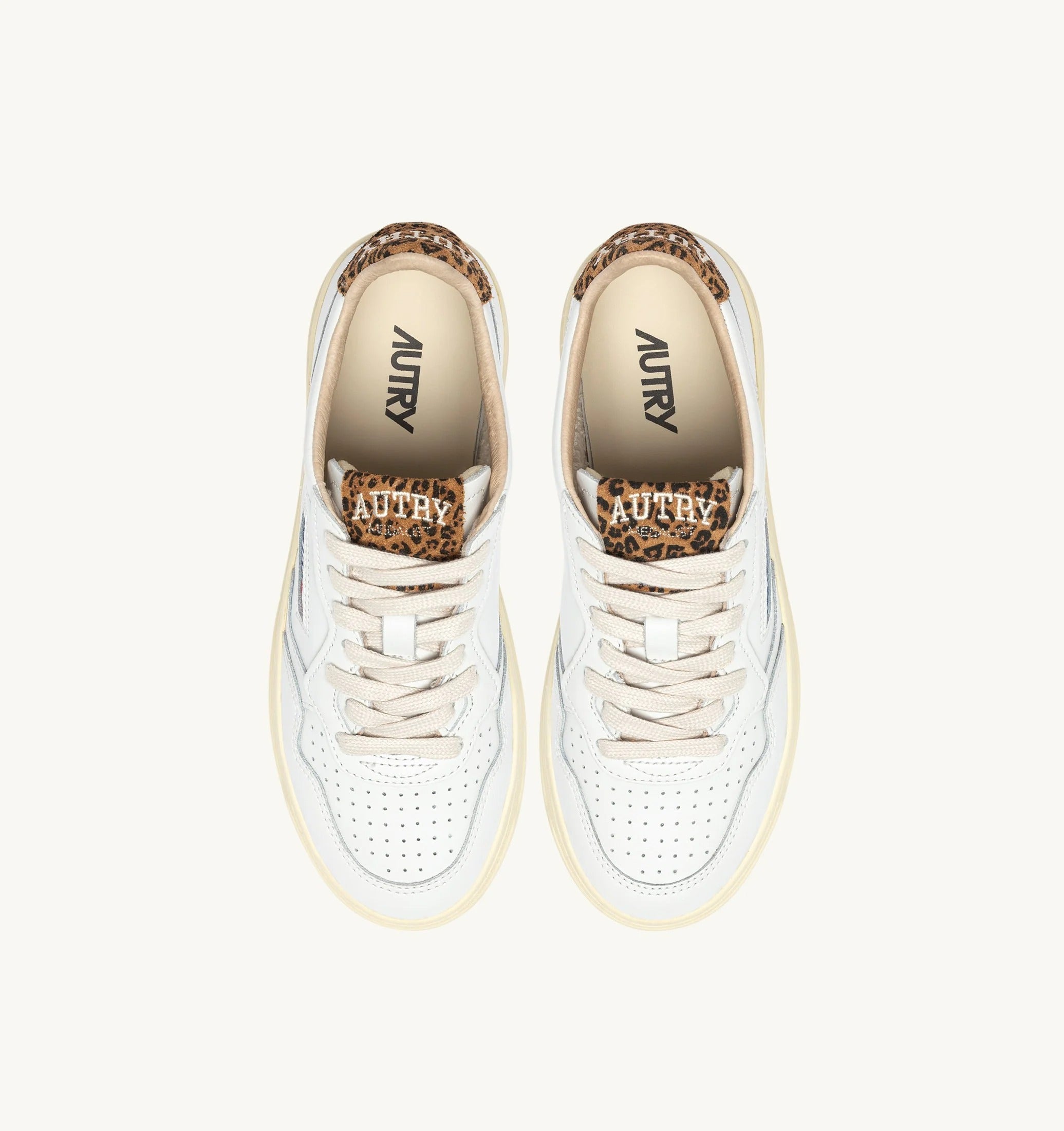 AUTRY SNEAKERS<BR/>SNEAKERS MEDALIST LOW IN PELLE BIANCA E SUEDE LEOPARD AULW HJ02 AUTRY ACTION SHOES 