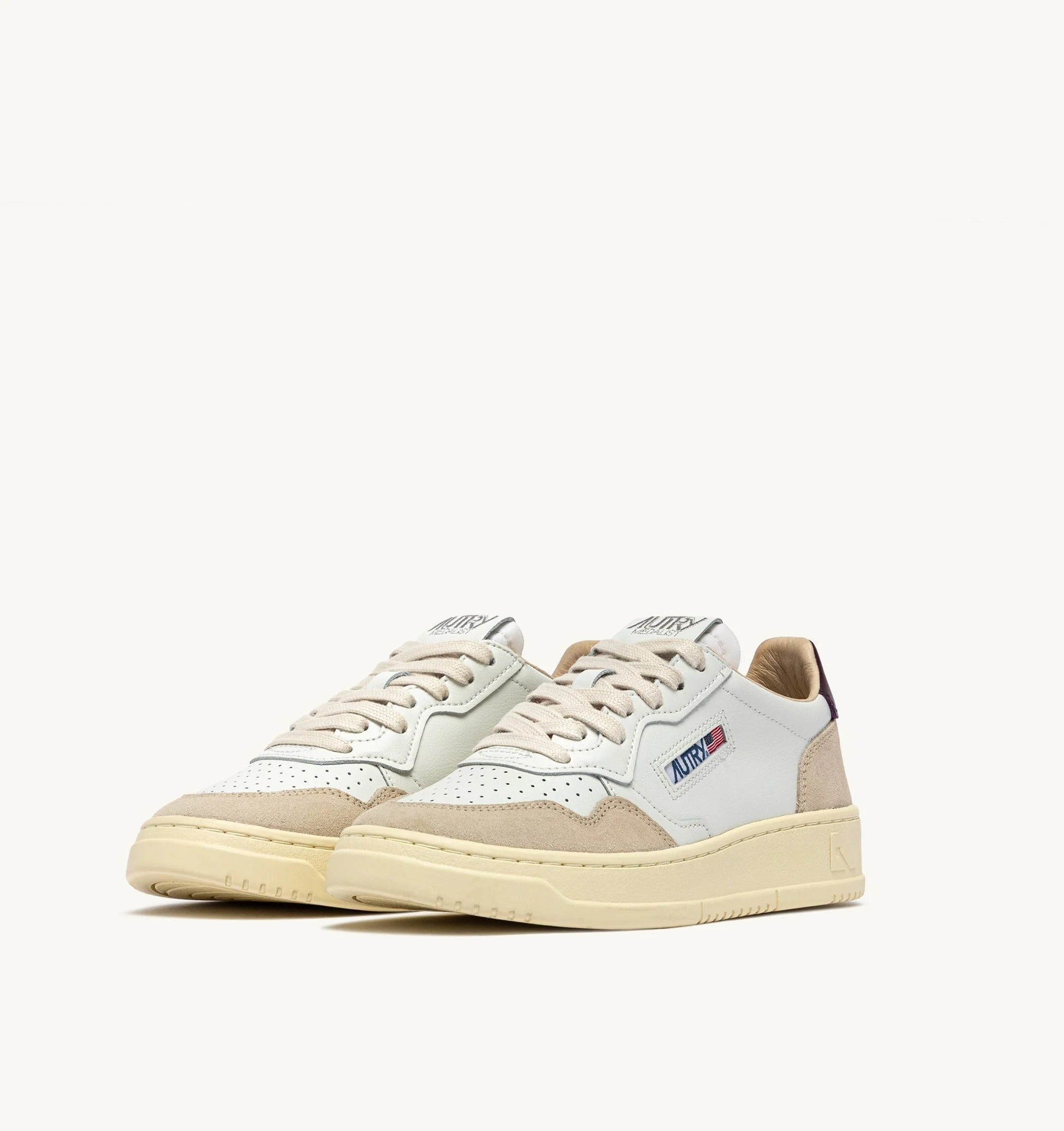 AUTRY SNEAKERS<BR/>SNEAKERS MEDALIST LOW IN SUEDE E PELLE BIANCA E FIG AULW LS18 AUTRY ACTION SHOES 