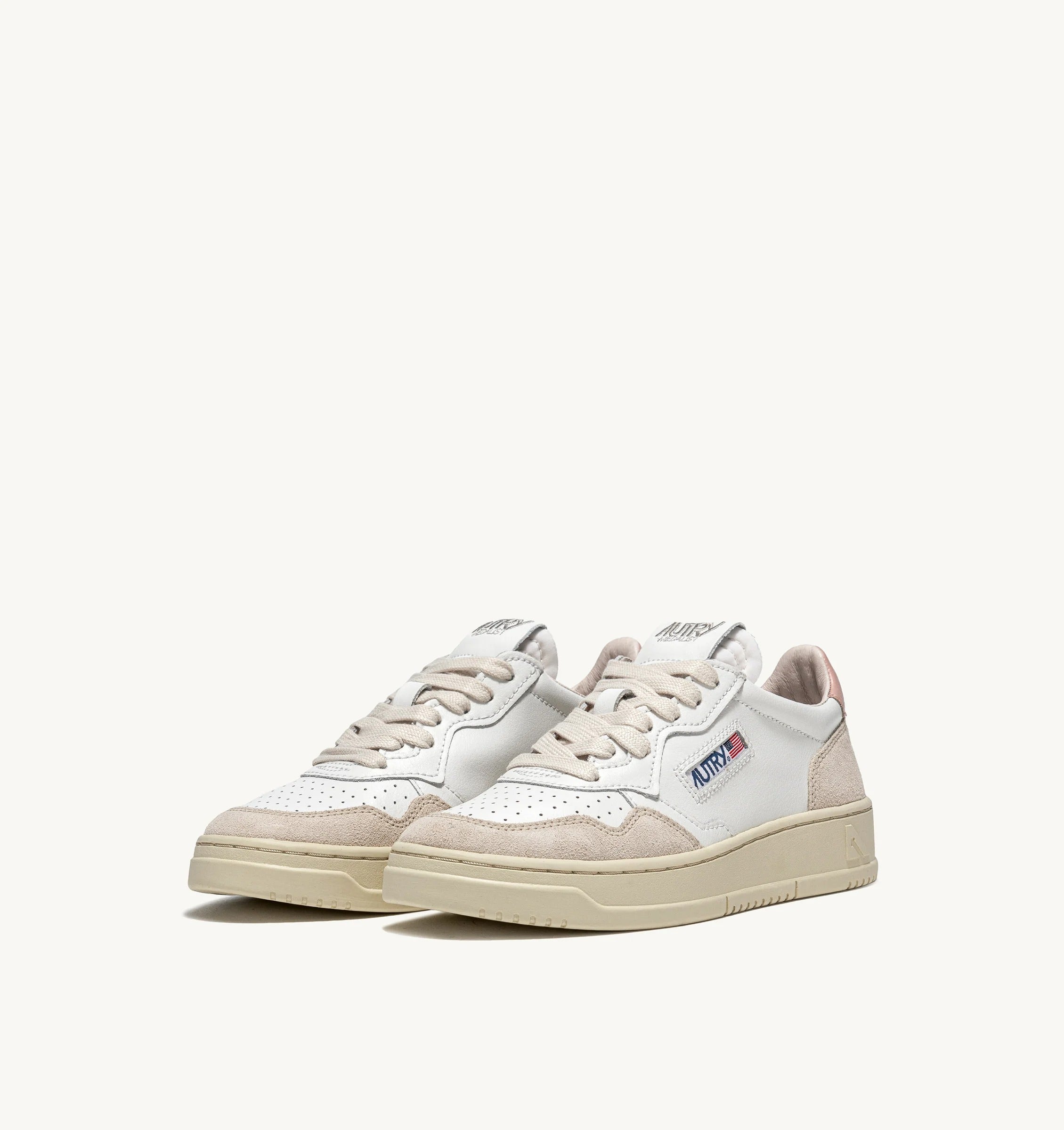 AUTRY SNEAKERS<BR/>SNEAKERS MEDALIST LOW IN PELLE BIANCA E POWDER E SUEDE BEIGE AULW LS37 AUTRY ACTION SHOES 