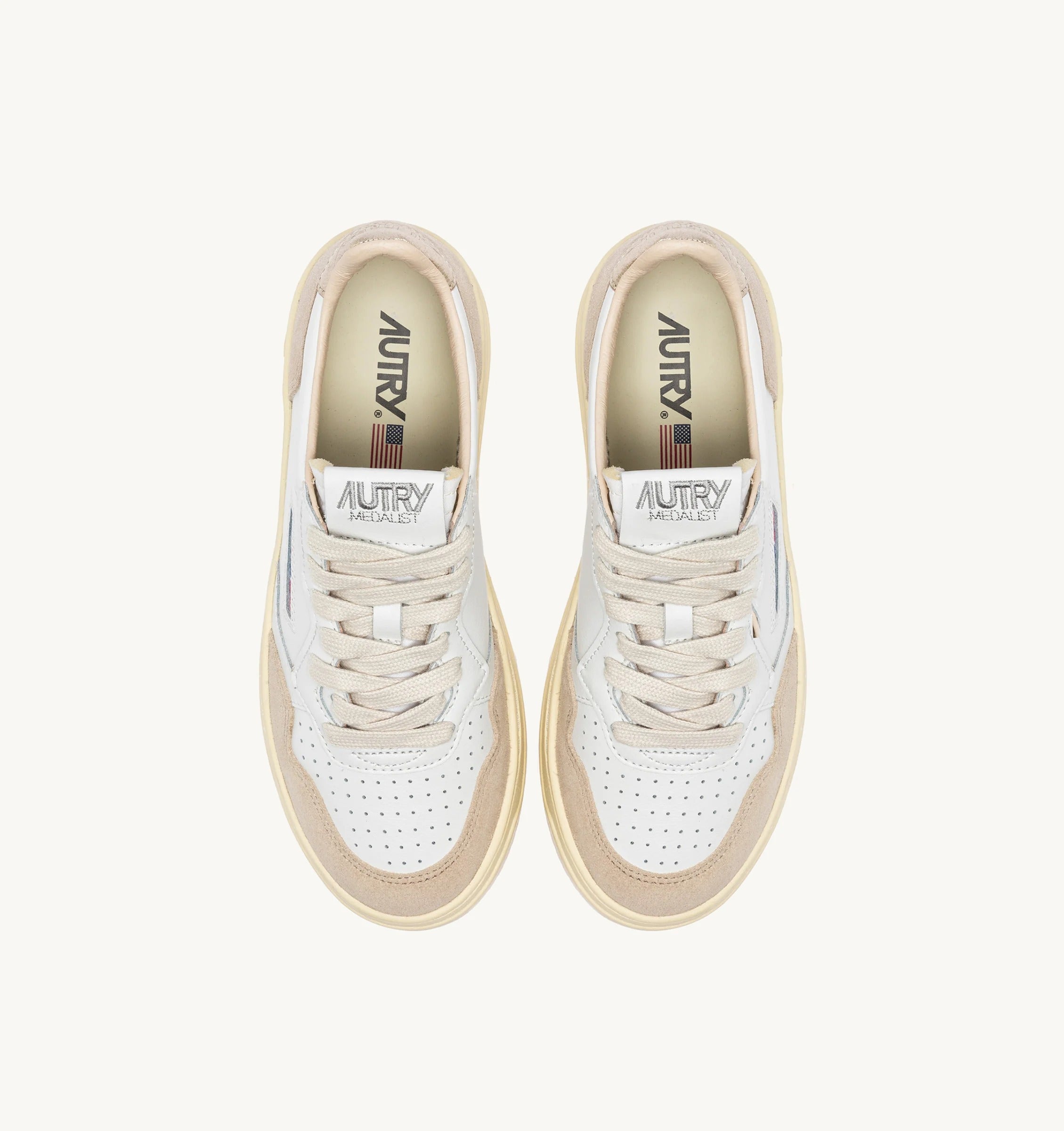 AUTRY SNEAKERS<BR/>SNEAKERS MEDALIST LOW IN PELLE E SUEDE BIANCA E ORO AULW LS75 AUTRY ACTION SHOES 
