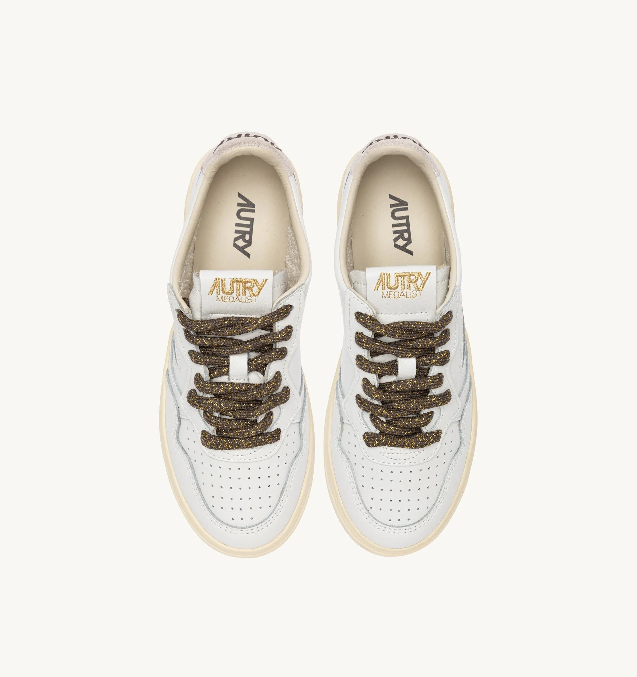 AUTRY SNEAKERS<BR/>SNEAKERS MEDALIST LOW IN PELLE BIANCA E DETTAGLI LUREX CHOCOLATE CHIP AULW SW05 AUTRY ACTION SHOES 