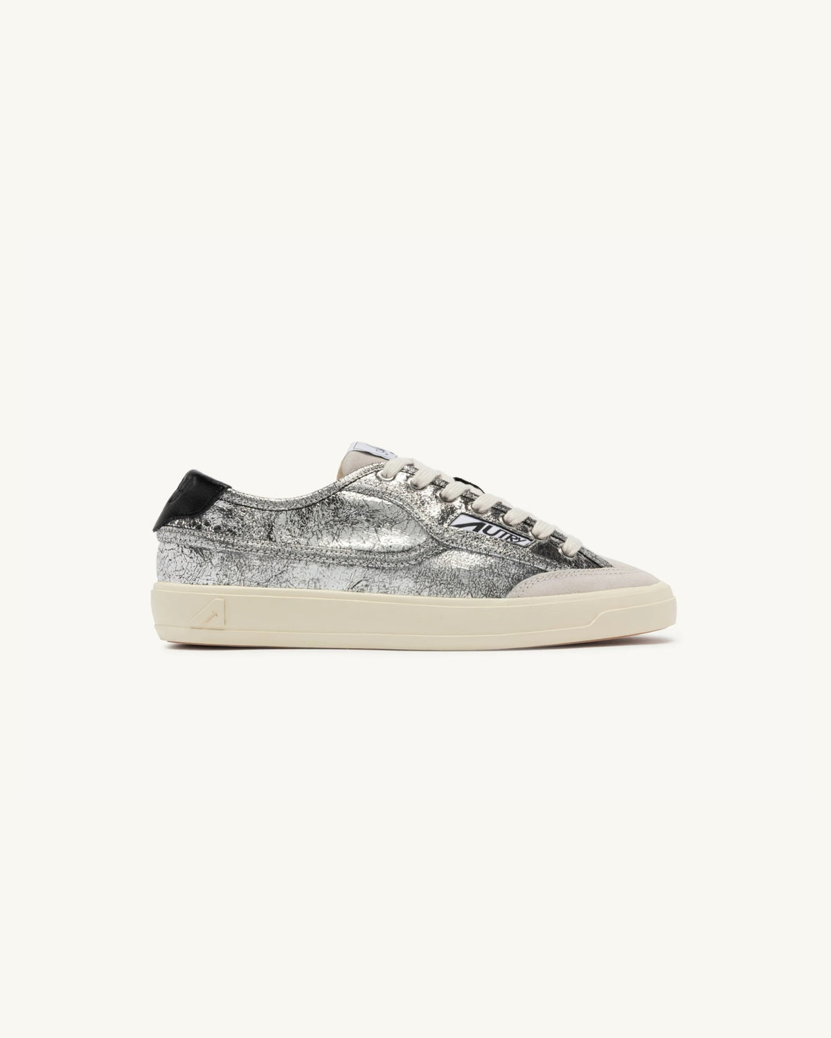 SNEAKERS WINDSCAPE LOW IN PELLE LAMINATA ARGENTO E NERA<BR/> SCLW JC01 AUTRY ACTION SHOES 