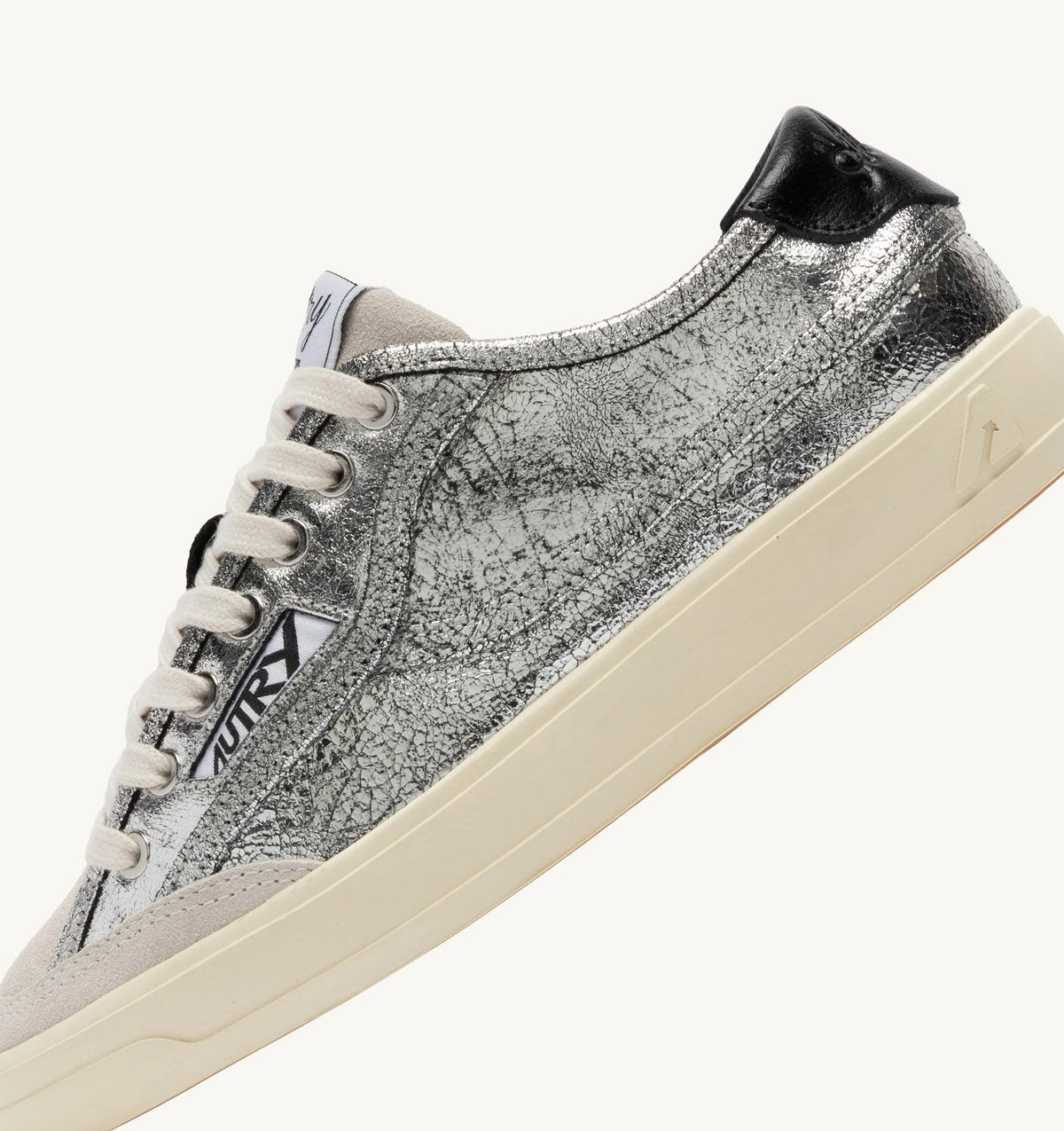 SNEAKERS WINDSCAPE LOW IN PELLE LAMINATA ARGENTO E NERA<BR/> SCLW JC01 AUTRY ACTION SHOES 