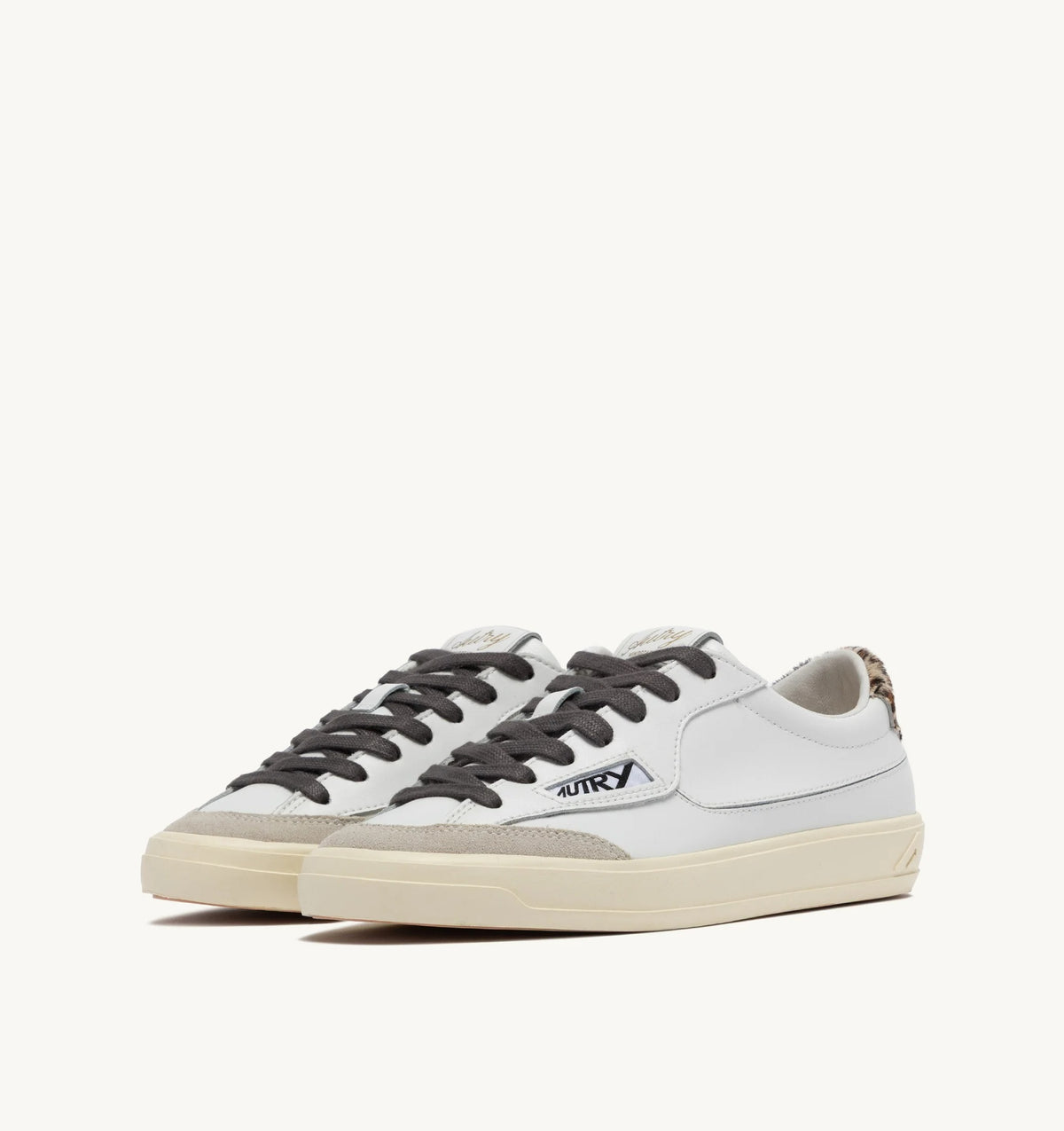 SNEAKERS WINDSCAPE LOW IN PELLE BIANCA E LEOPARD PRINT SCLW JU04 AUTRY ACTION SHOES 