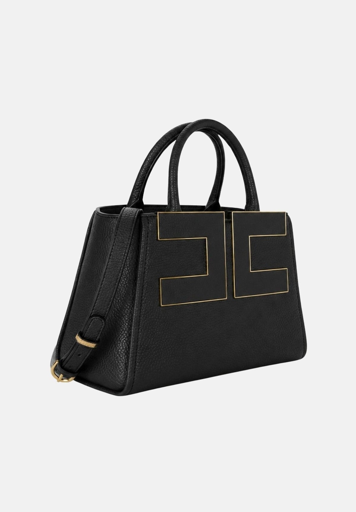ELISABETTA FRANCHI Borsa TOTE nera  con maxi logo frontale. BS06A66E2 110 ELISABETTA FRANCHI 