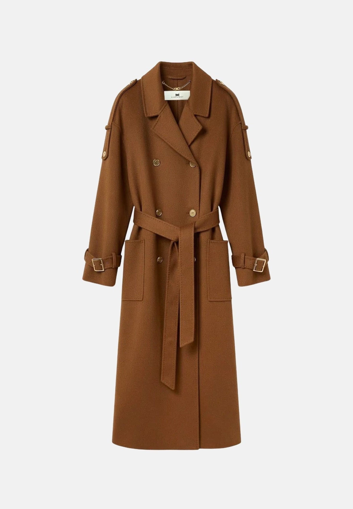 ELISABETTA FRANCHI Cappotto lungo sigaro-marrone per donna con cintura in vita e chiusura doppiopetto CP02D66E2 FK3 ELISABETTA FRANCHI 
