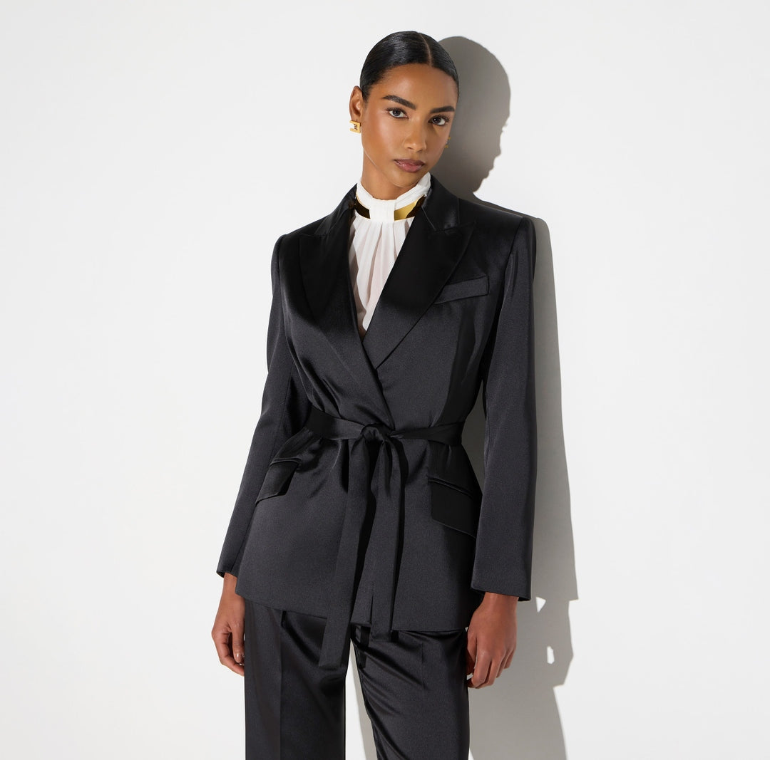 Giacca in raso stretch con cintura GI27966E2 110 ELISABETTA FRANCHI 