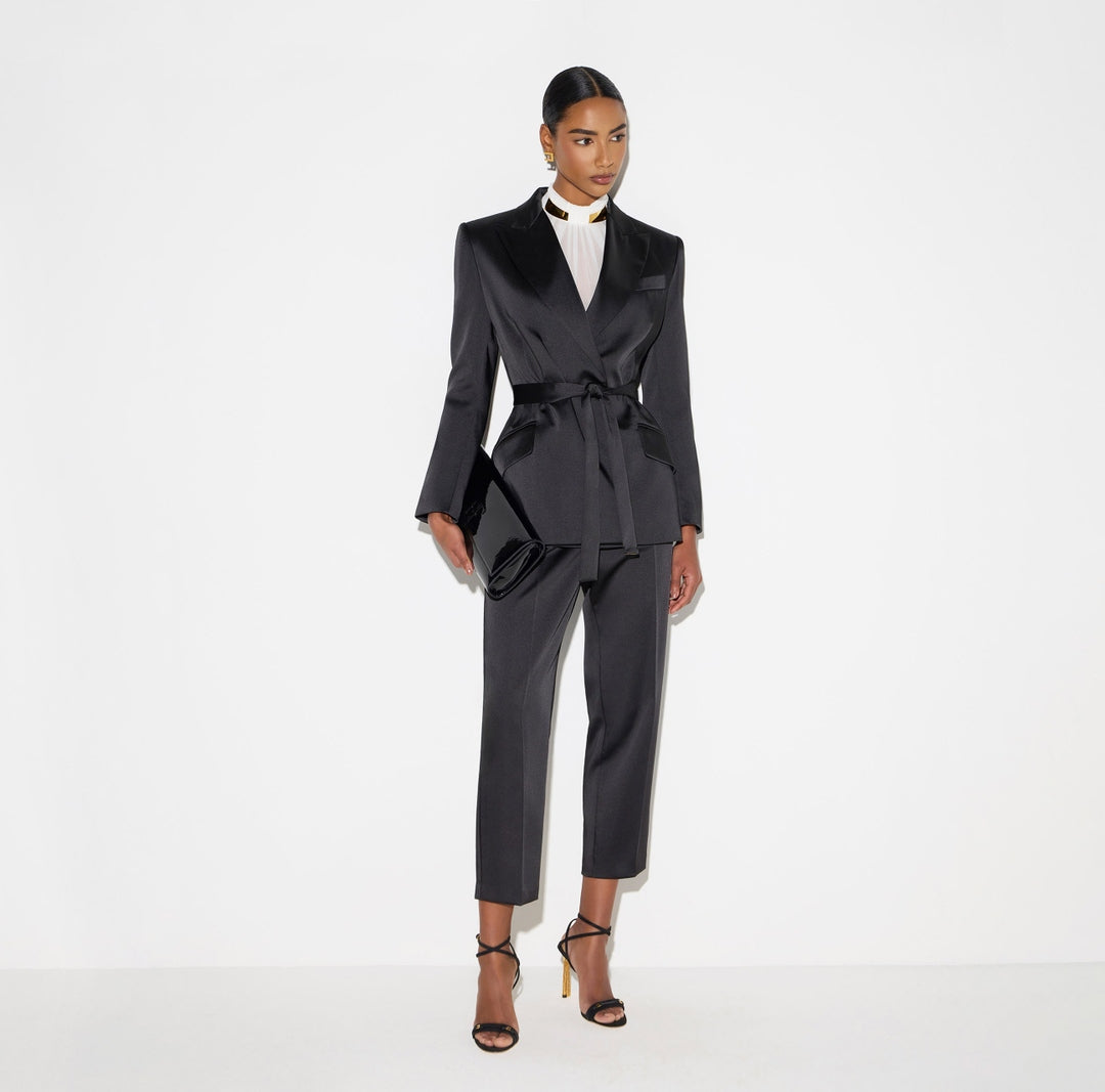Giacca in raso stretch con cintura GI27966E2 110 ELISABETTA FRANCHI 