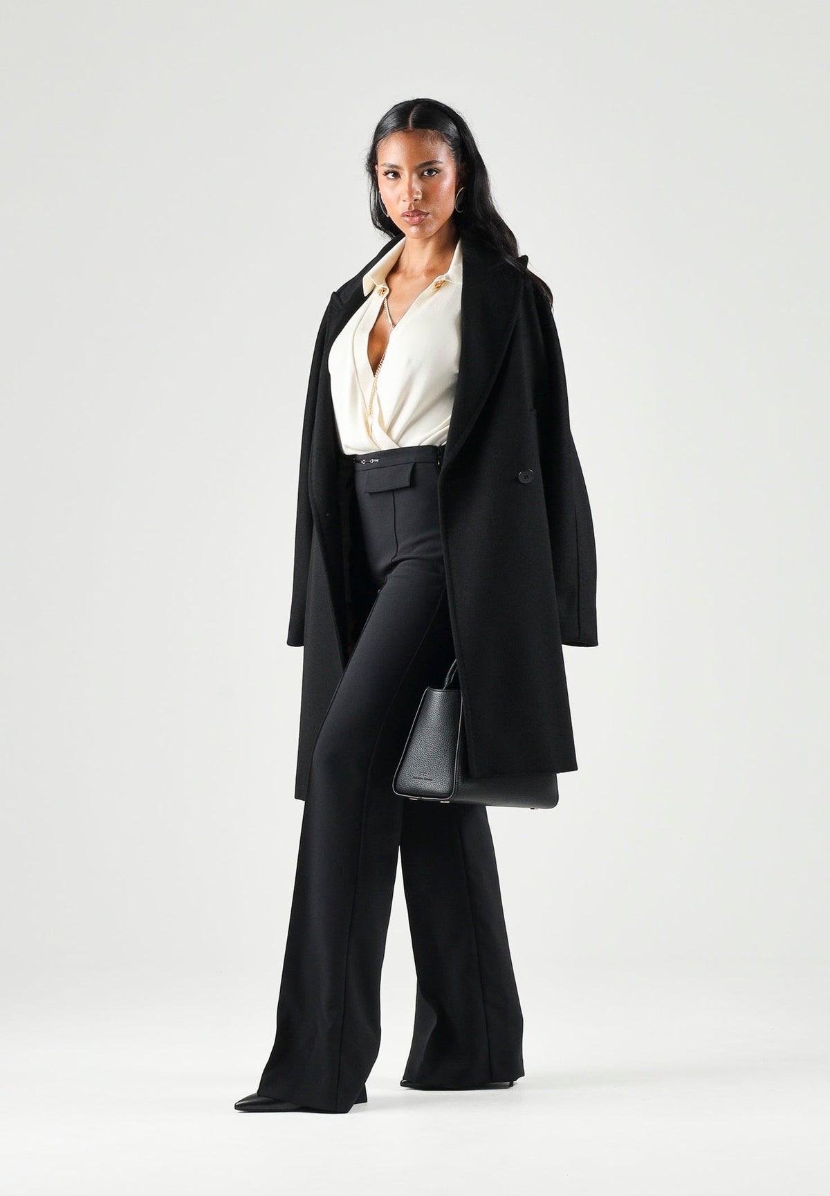 ELISABETTA FRANCHI Pantalone IN DOPPIO CRÊPE STRETCH nero da donna con morsetto logo PA19266E2 110 ELISABETTA FRANCHI 