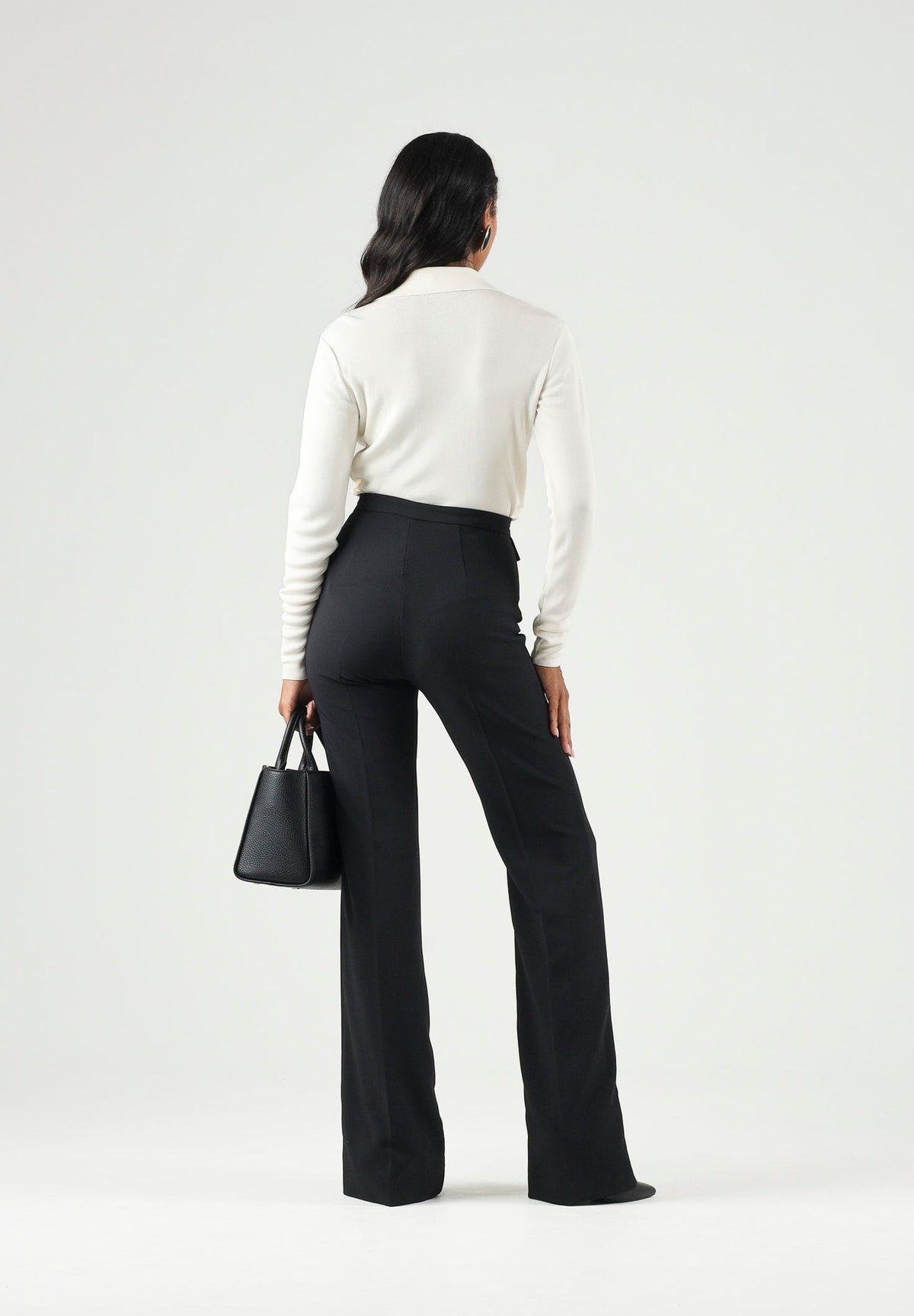 ELISABETTA FRANCHI Pantalone IN DOPPIO CRÊPE STRETCH nero da donna con morsetto logo PA19266E2 110 ELISABETTA FRANCHI 