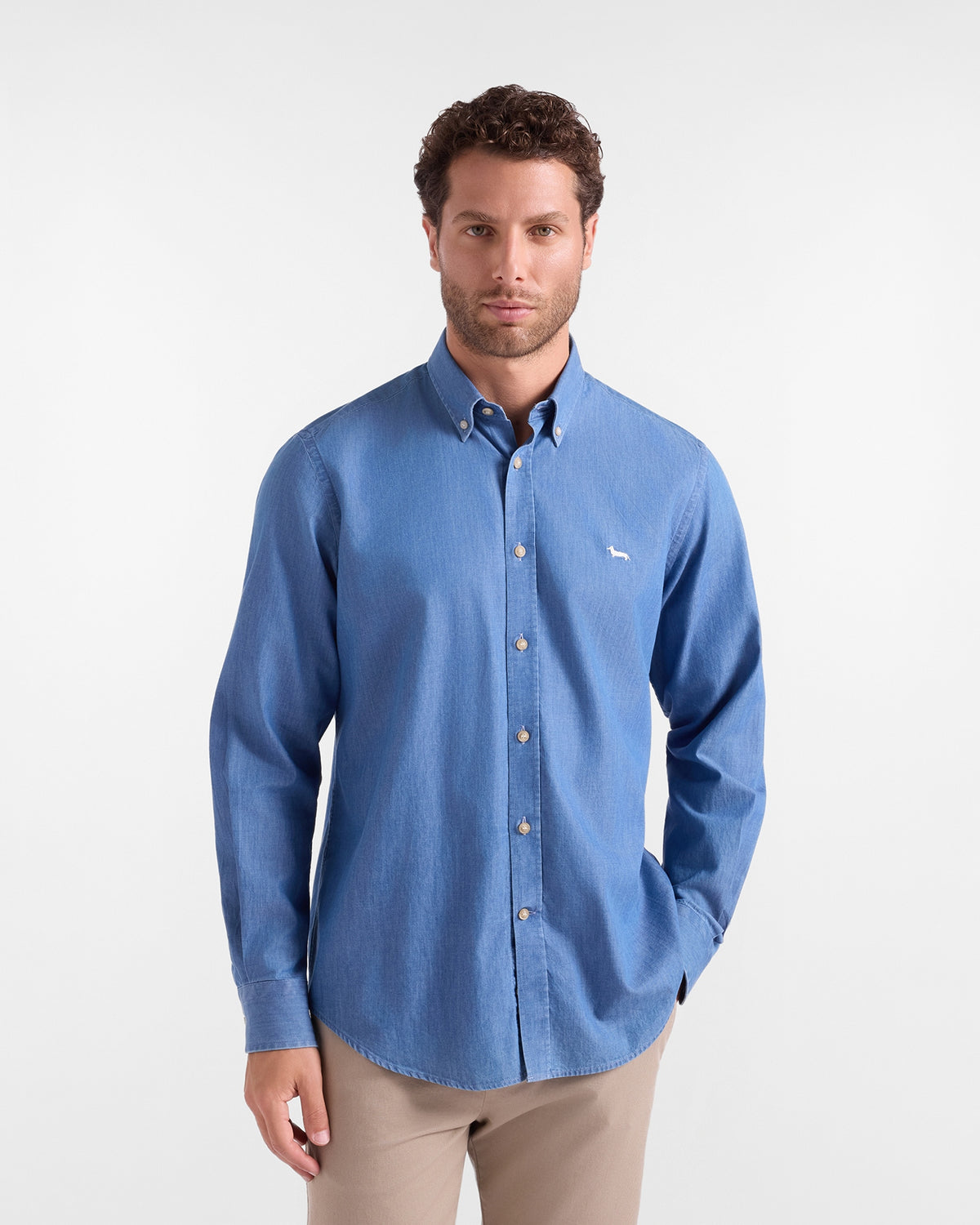 Camicia Uomo in denim collo button-down impunture corda Regular Fit blu CRR001013161M 804 HARMONT & BLAINE 