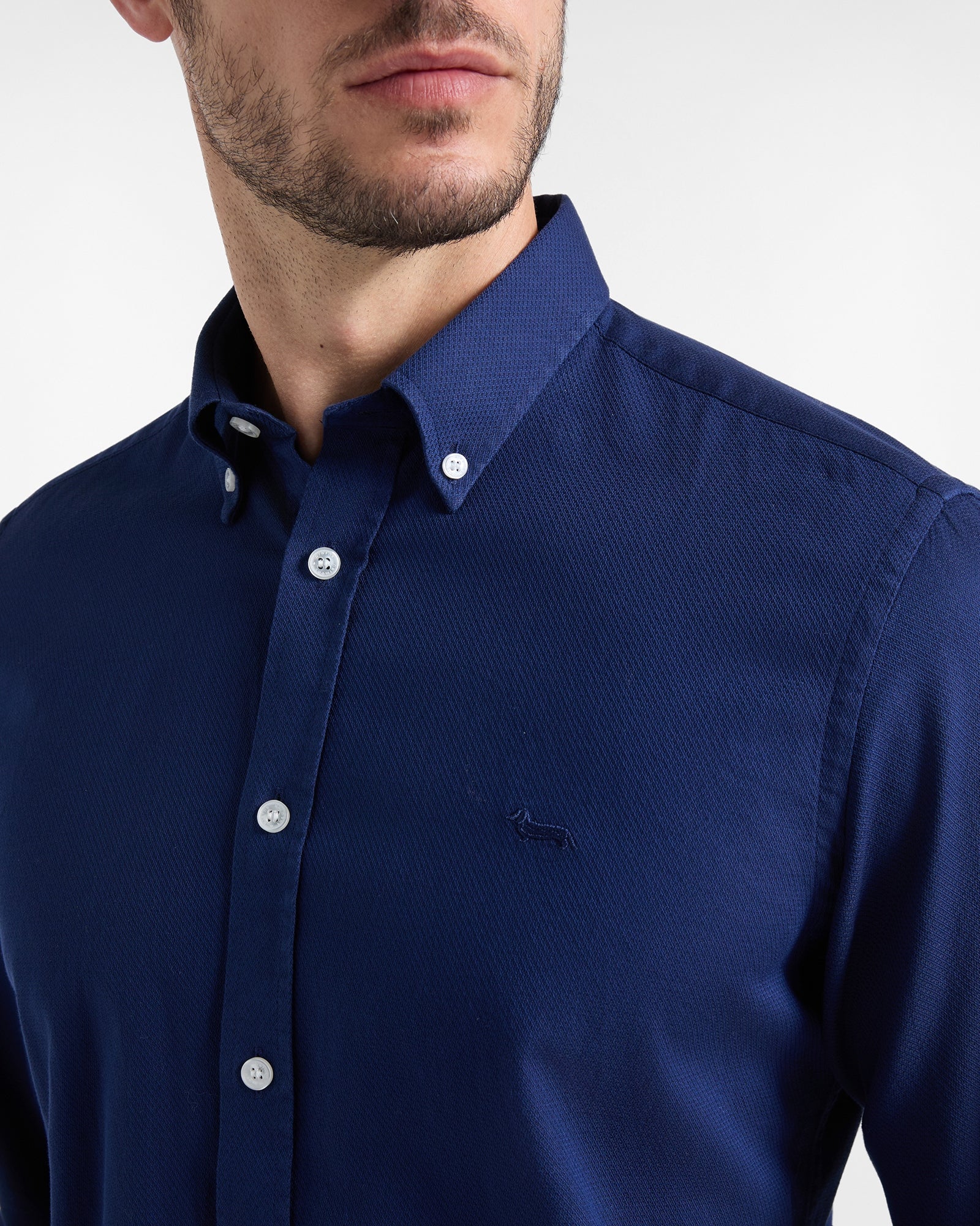 Camicia Uomo in micro jacquard Regular Fit blu sport CRR001013938M 815 HARMONT & BLAINE 