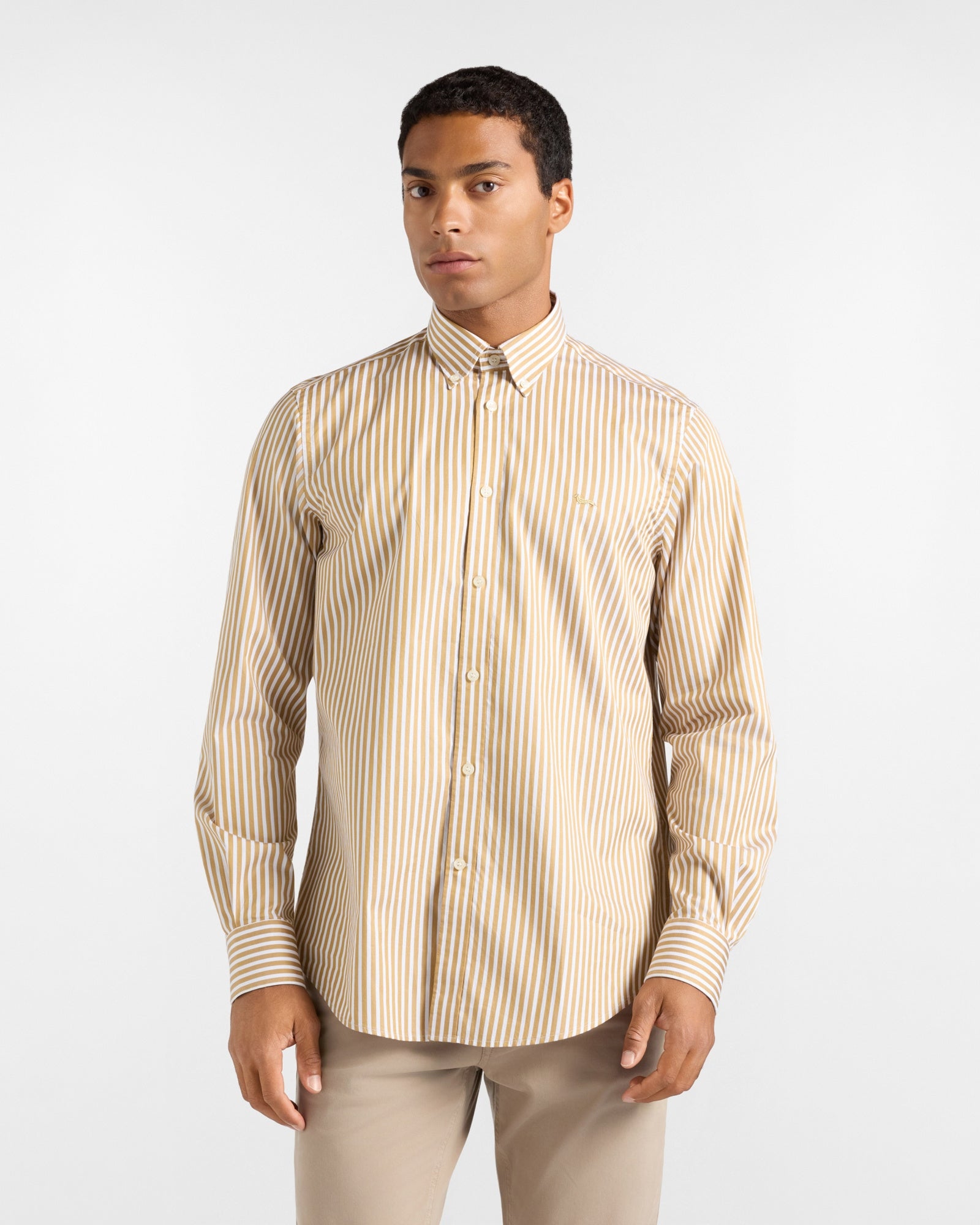 Camicia Uomo in twill con riga raso Regular Fit marrone CRR001013939M 727 HARMONT & BLAINE 